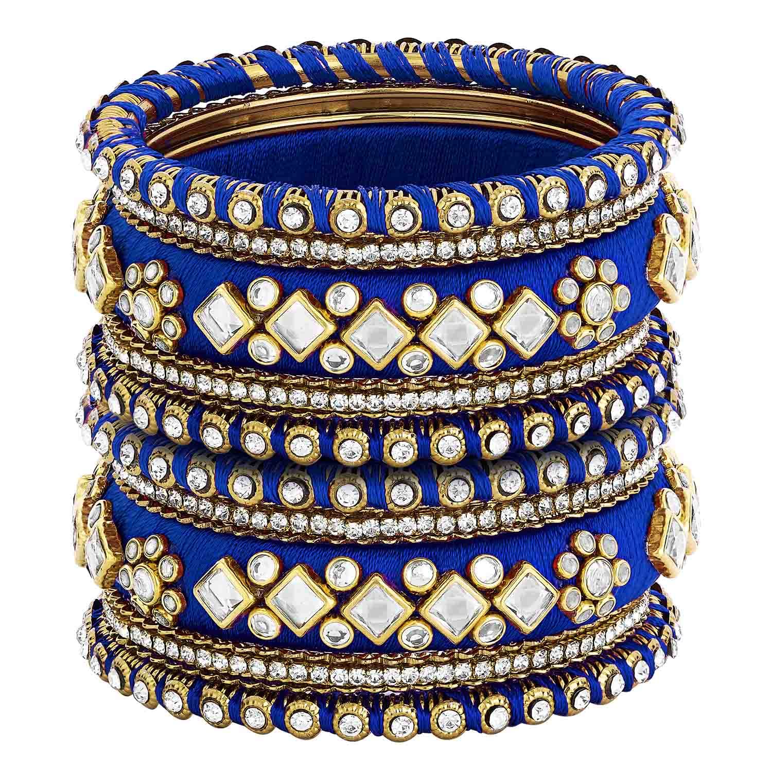Peora Silk Thread Blue White Fabric/Stone Studded Kundan/Chura/Chuda Bangle Set Navratri Gift for Women Girls (Size 2.6 inch) (B09ZF2Y7ZR) Amazon Price History, Amazon Price Tracker