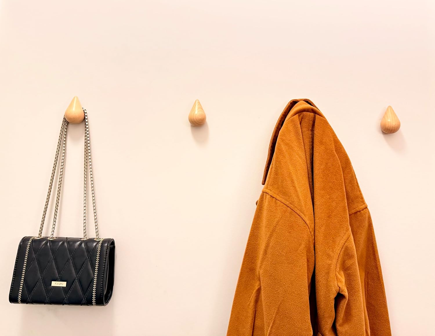 Magnifico Droplet Hook Coat Rack Wall Mount - Boho Coat Hooks, Hat Rack for Wall, Towel Hooks, Accordion Hanger, Purse Storage, Modern Home Decor, Decorative Hooks (Beech Wood, 4 Pack)