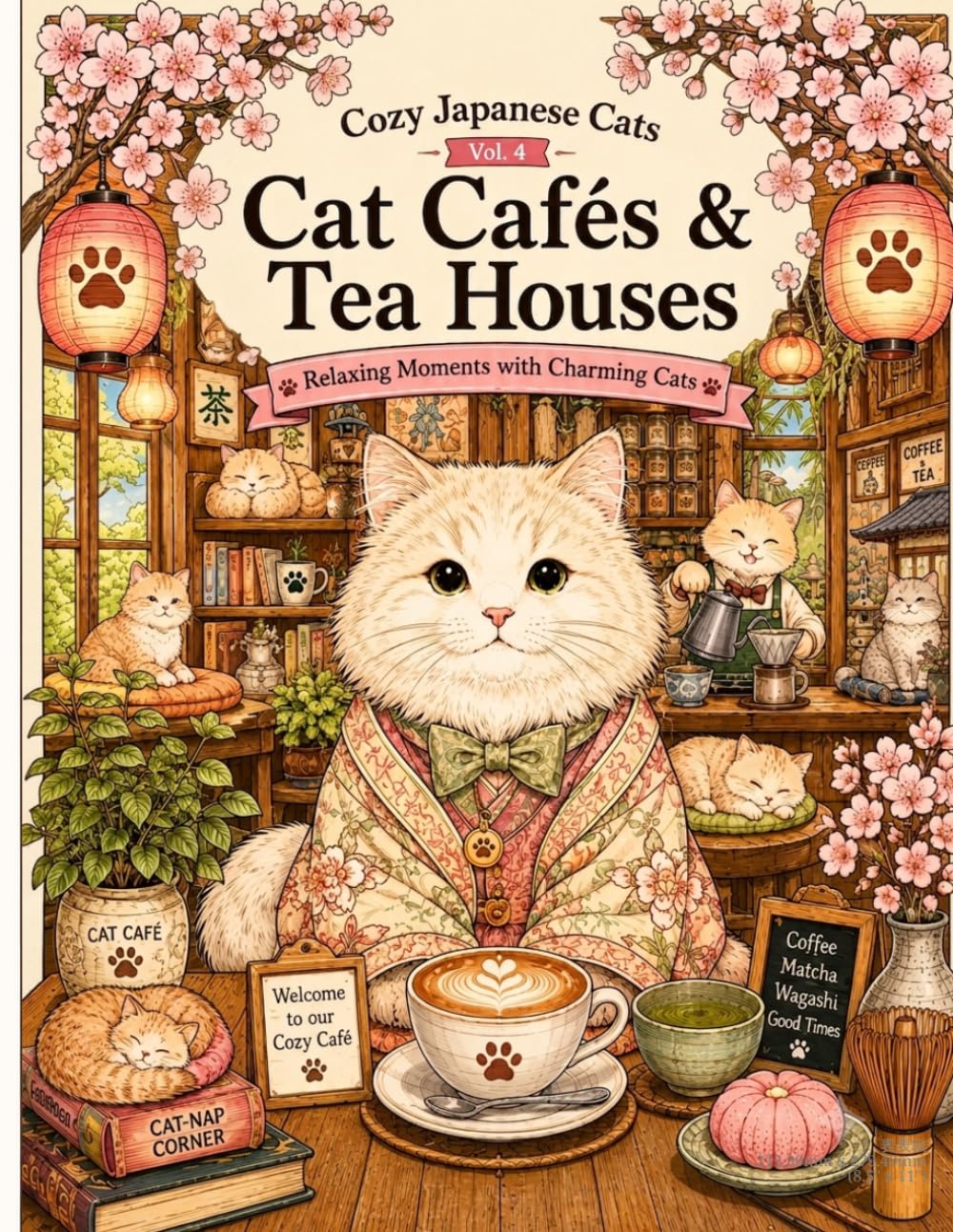 Cozy Japanese Cats Vol.4 Cat Cafés & Tea Houses Relaxing Moments with Charming Cats: A Peaceful Coloring Journey Through Japan's Cat Cafés