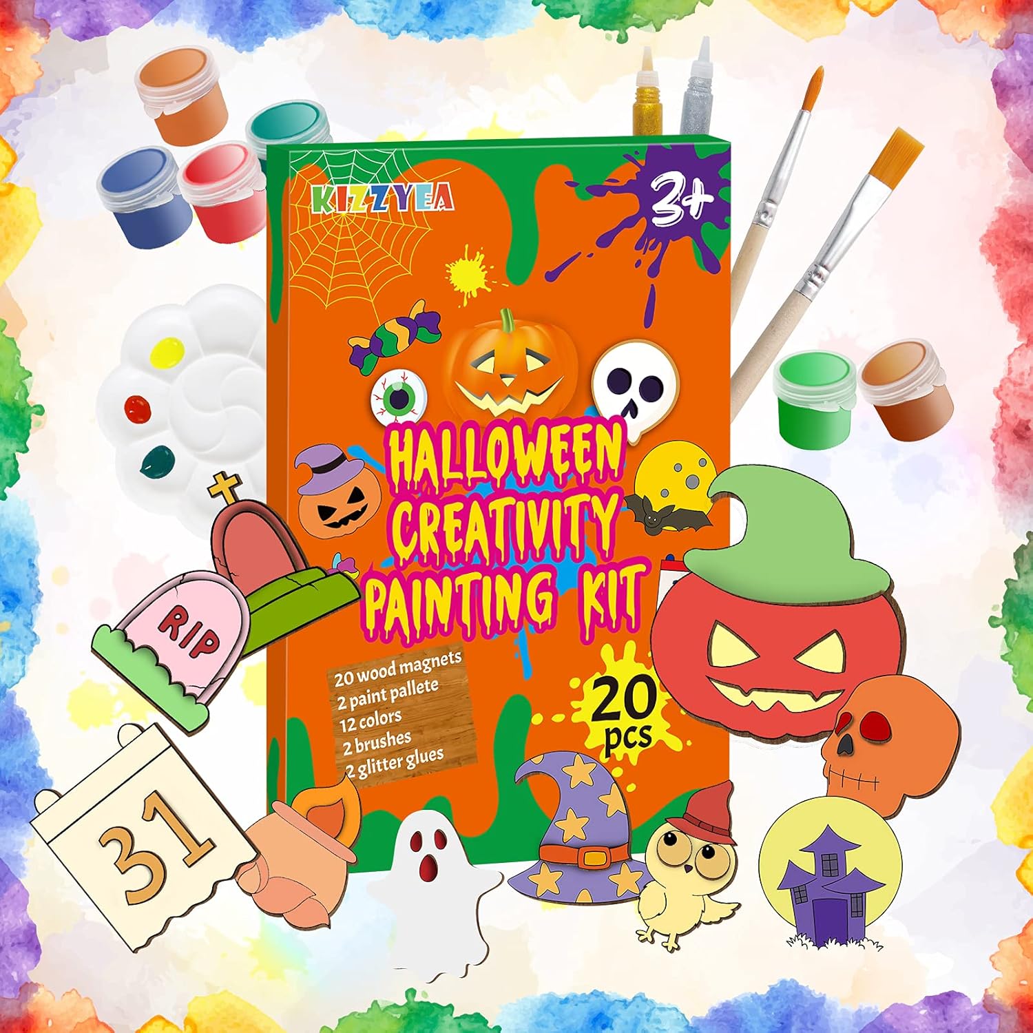 Officygnet Halloween Craft Kit for Kids Party Favor Supplies - 20 PCS DIY Arts Crafts Wood Magnet Creativity Painting Kit for Family Activities, Party Decor - Decorate Your Own for Kids Paint Gift : Toys & Games