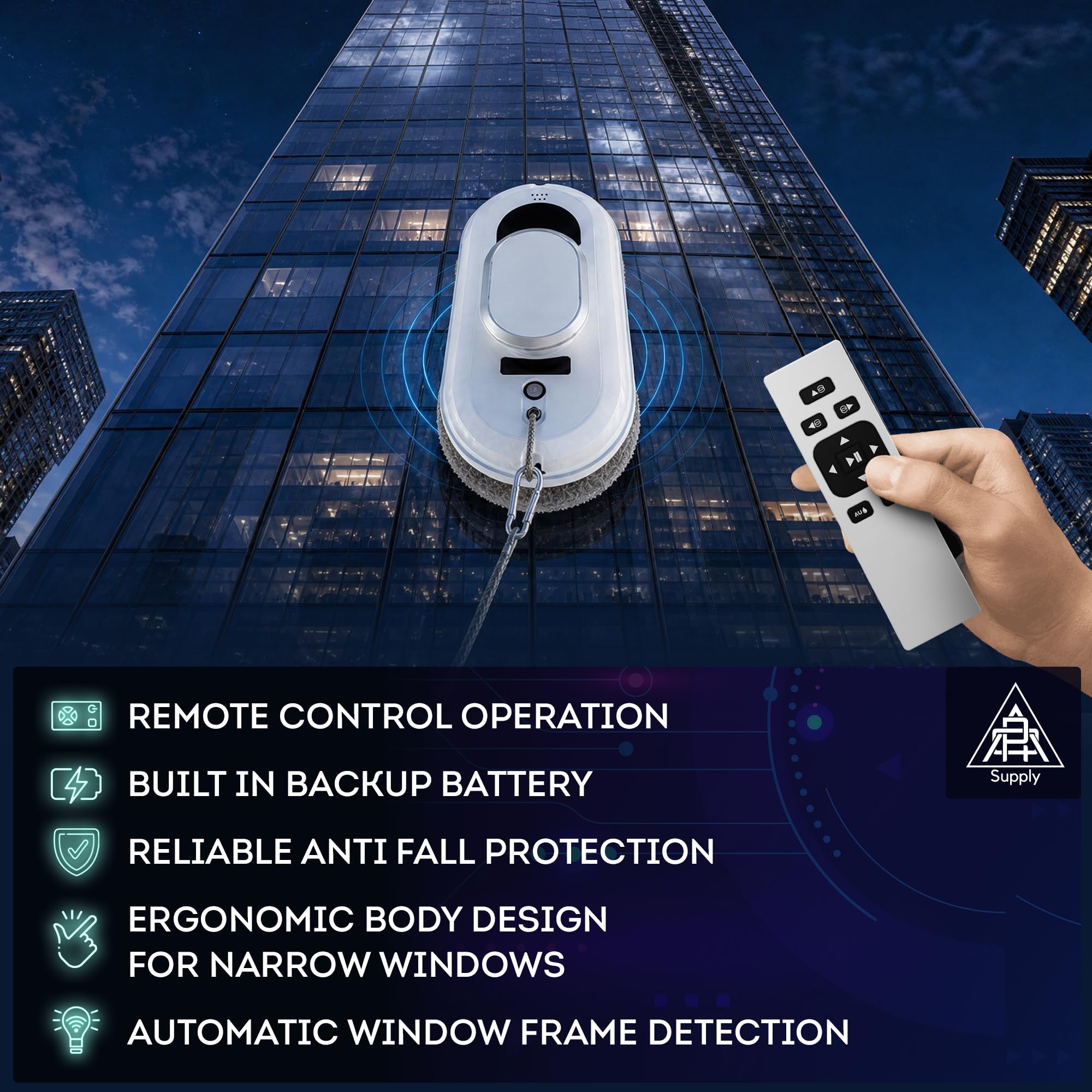 APQ W100 - Robot pulitore automatico per finestre, robot per la pulizia dei vetri, robot da 40 ml, aspirapolvere per finestre, robot pulitore per finestre da 64 dB