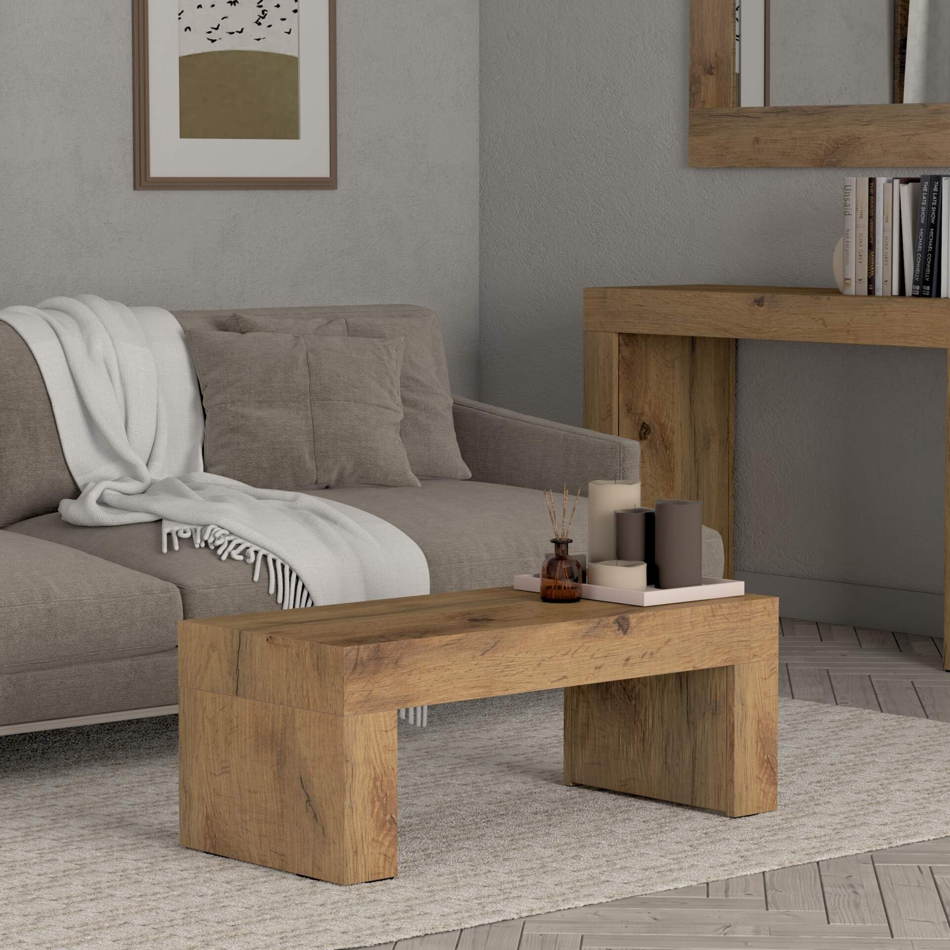 Mobili Fiver, Table Console extensible First, Bois Rustique, 90 x 45 x