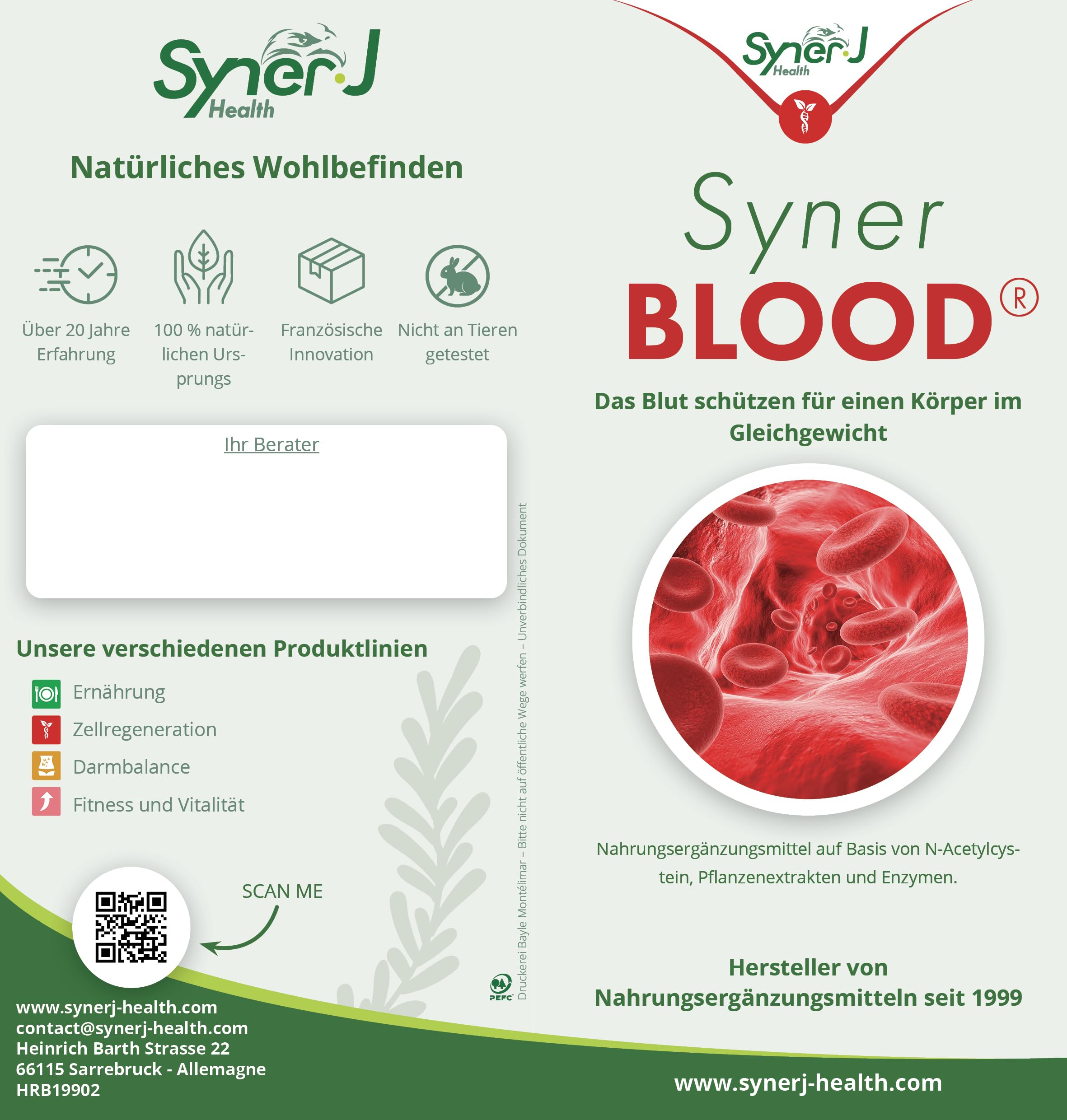 SynerBLOOD | Complément Circulatoire Naturel | NAC, Vigne Rouge, Petit Houx, Marron d’Inde, Nattokinase, Bromélaïne | 60 Gélules | 1 Mois | SynerJ Health