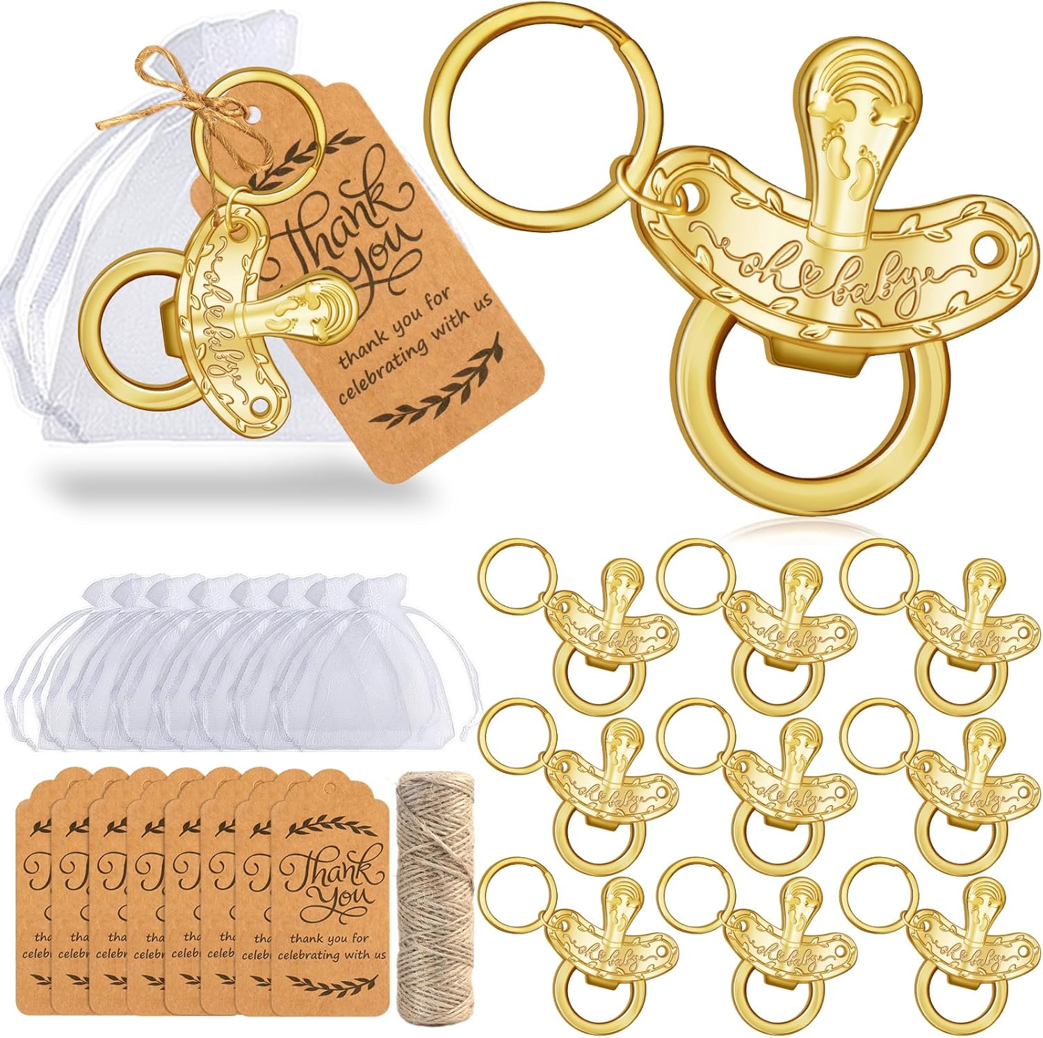 Amazon.com: 25 Pack Pacifier Bottle Openers for Baby Shower Favors with ...