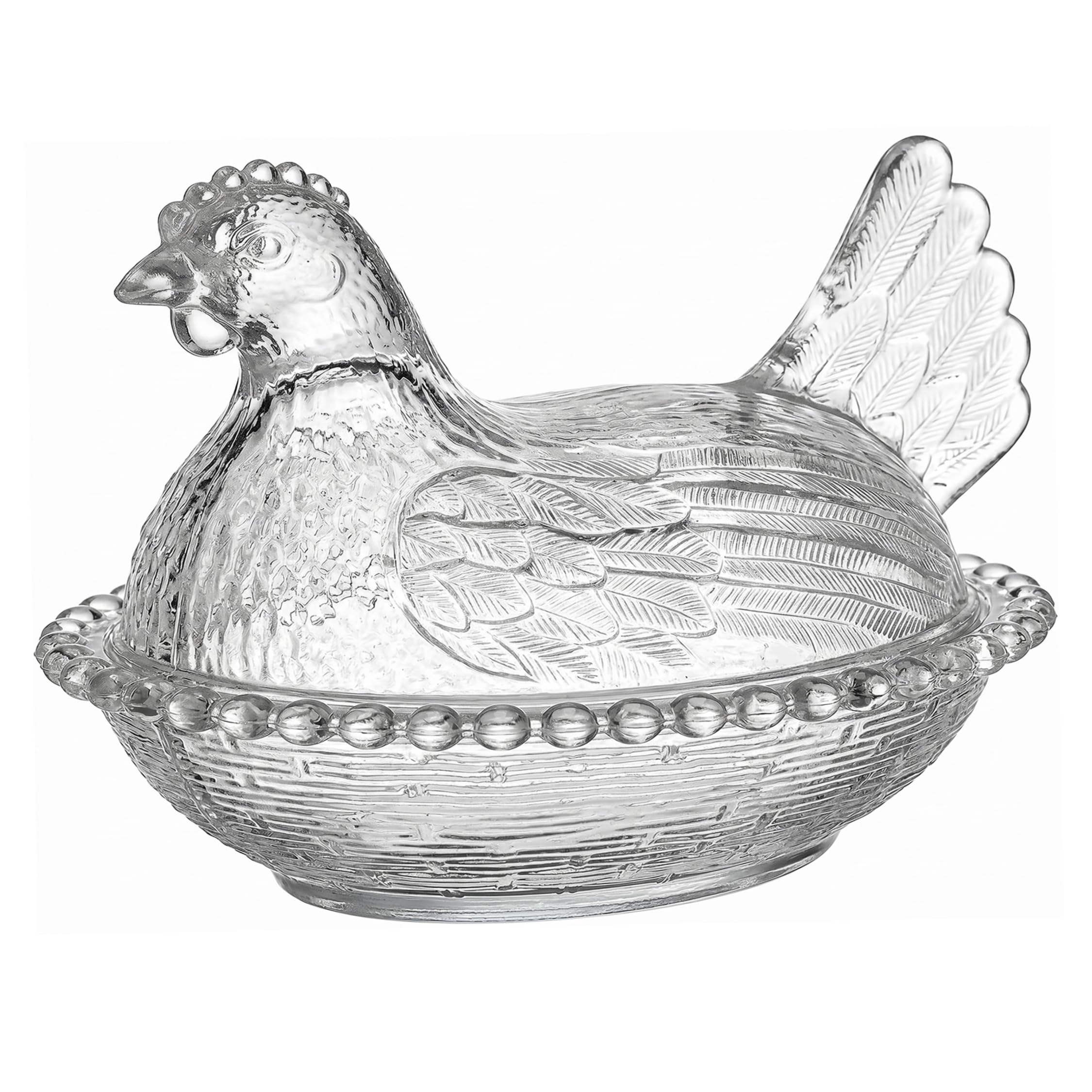 Ameble Transparent Hen on Nest Glass Candy Dish with Lid, Decorative Storage Jar for Snacks, Sweets, Keys, Home Desktop Decor, Farmhouse Kitchen