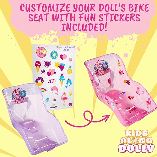 Miniatura 3 de Asiento de bicicleta para muñeca «Ride Along Dolly» (púrpura) con calcomanías para decorar (ideal para muñeca American o peluches)