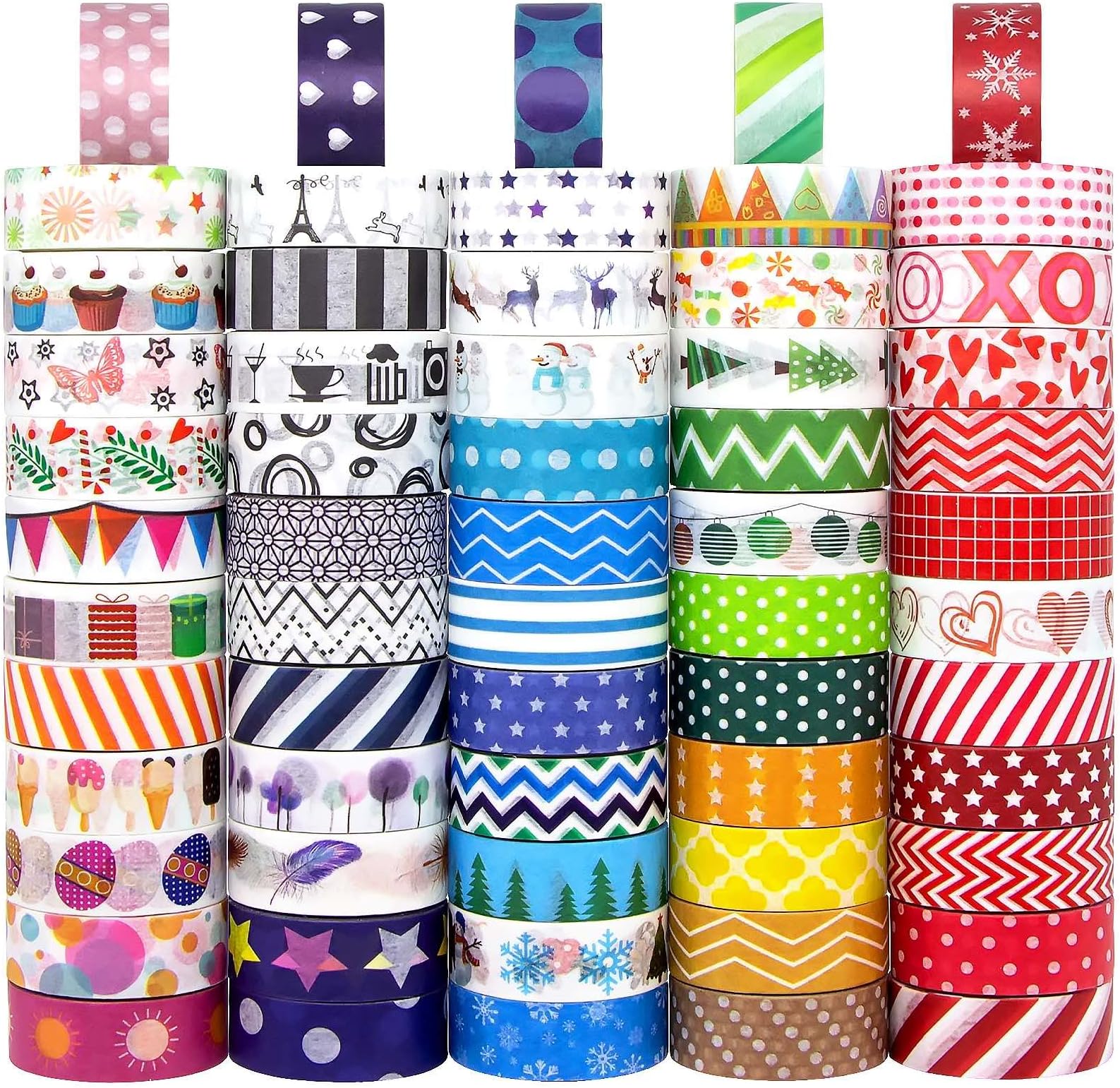 Voolcaoo 60 Rolls Washi Tape Set - Masking Tape Set, Colorful Decorative Tape for Scrapbooking Supplies, Bullet Journals, Gift Wrapping, Planners, Holiday Decoration, Diy Crafts