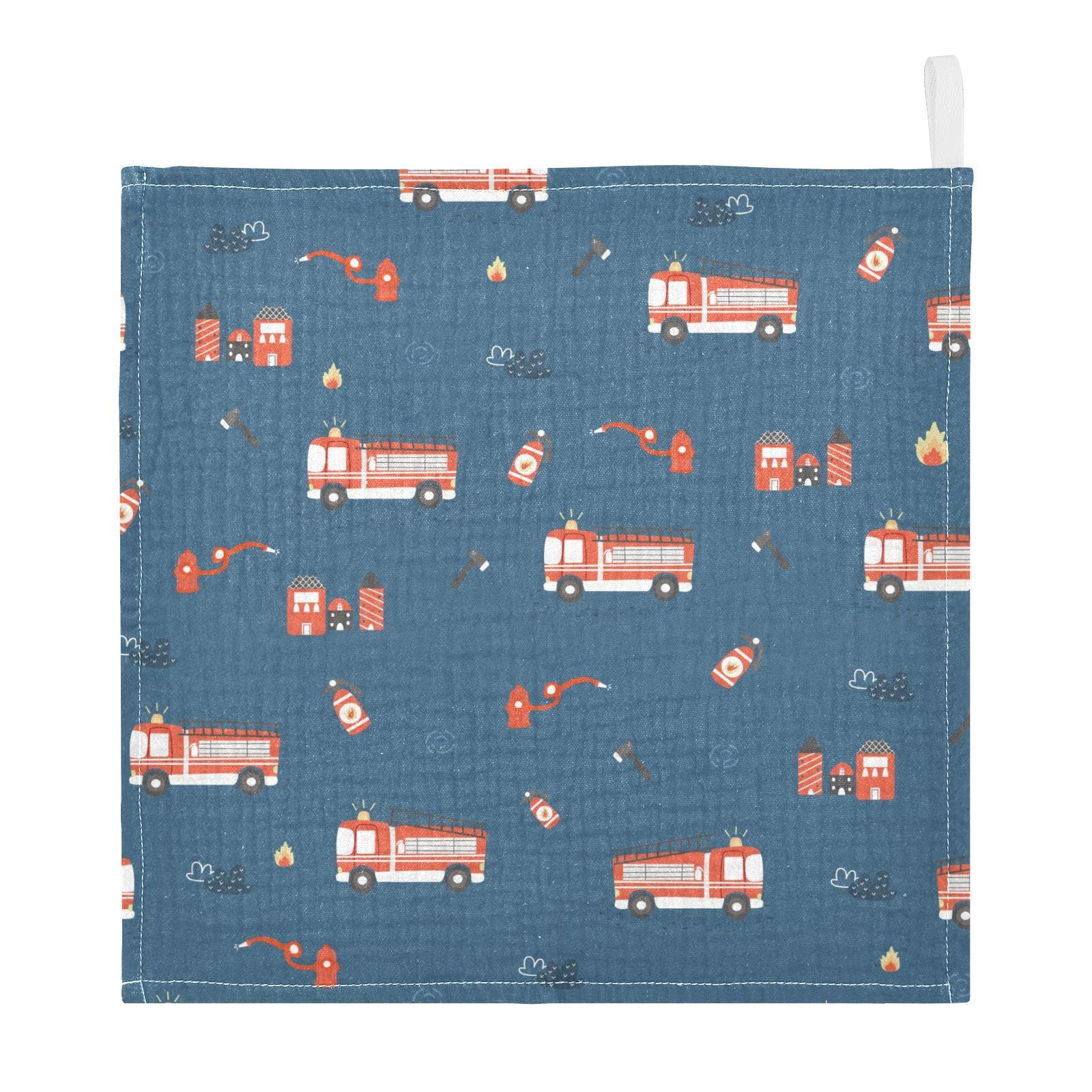 vvfelixl Firefighters Pattern Baby Burp Cloths, Baby Muslin Washcloths for Boys Girls, Cotton Baby Face Towel for Newborn Infants Soft and Absorbent 11.8 X 11.8 in, 5 Pack Blue
