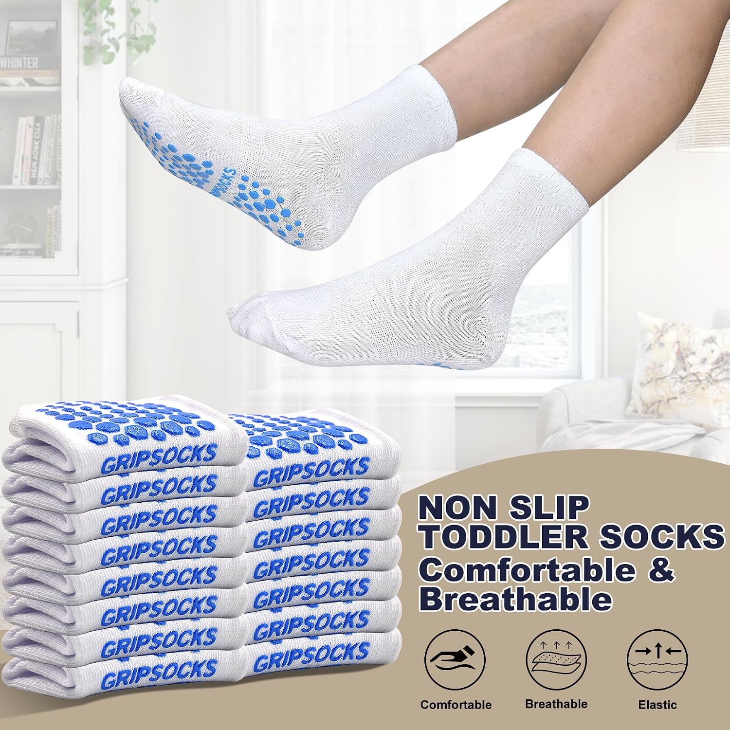 SkiBeaut 15 Pairs Toddler Socks, Kids Gripper Non Slip Toddlers Boy Girls Anti Skid Socks for 1-10 Years