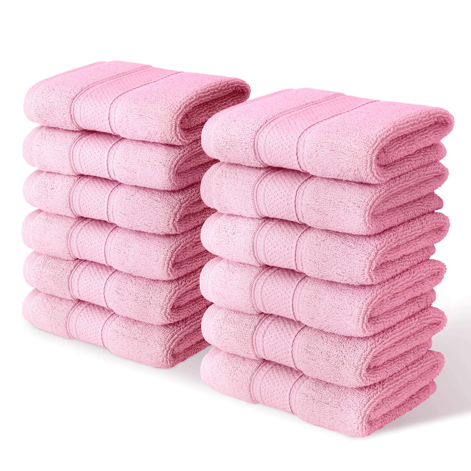 MoNiBloom 12-Piece 100% Cotton Face Wash Cloth Set for Bathroom Home Hotel Spa Gym Yoga Shower Highly Absorbent Ultra Soft Quick-Dry (Light Pink)