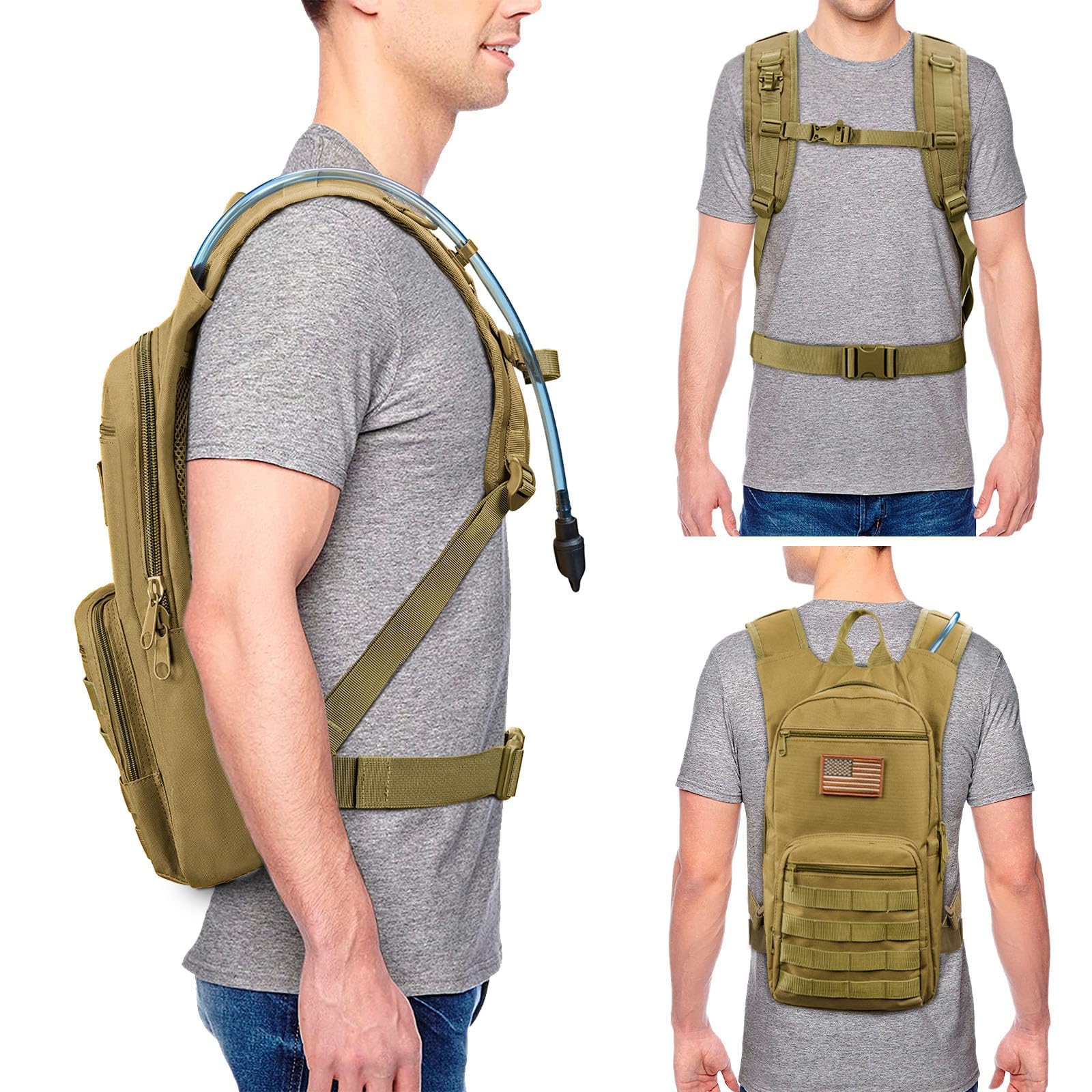 NOOLA Mochila de hidratación de 3 L, mochila de agua con vejiga de agua de TPU, paquete de hidratación para hombres y mujeres, perfecta para senderismo, ciclismo y caza, color marrón