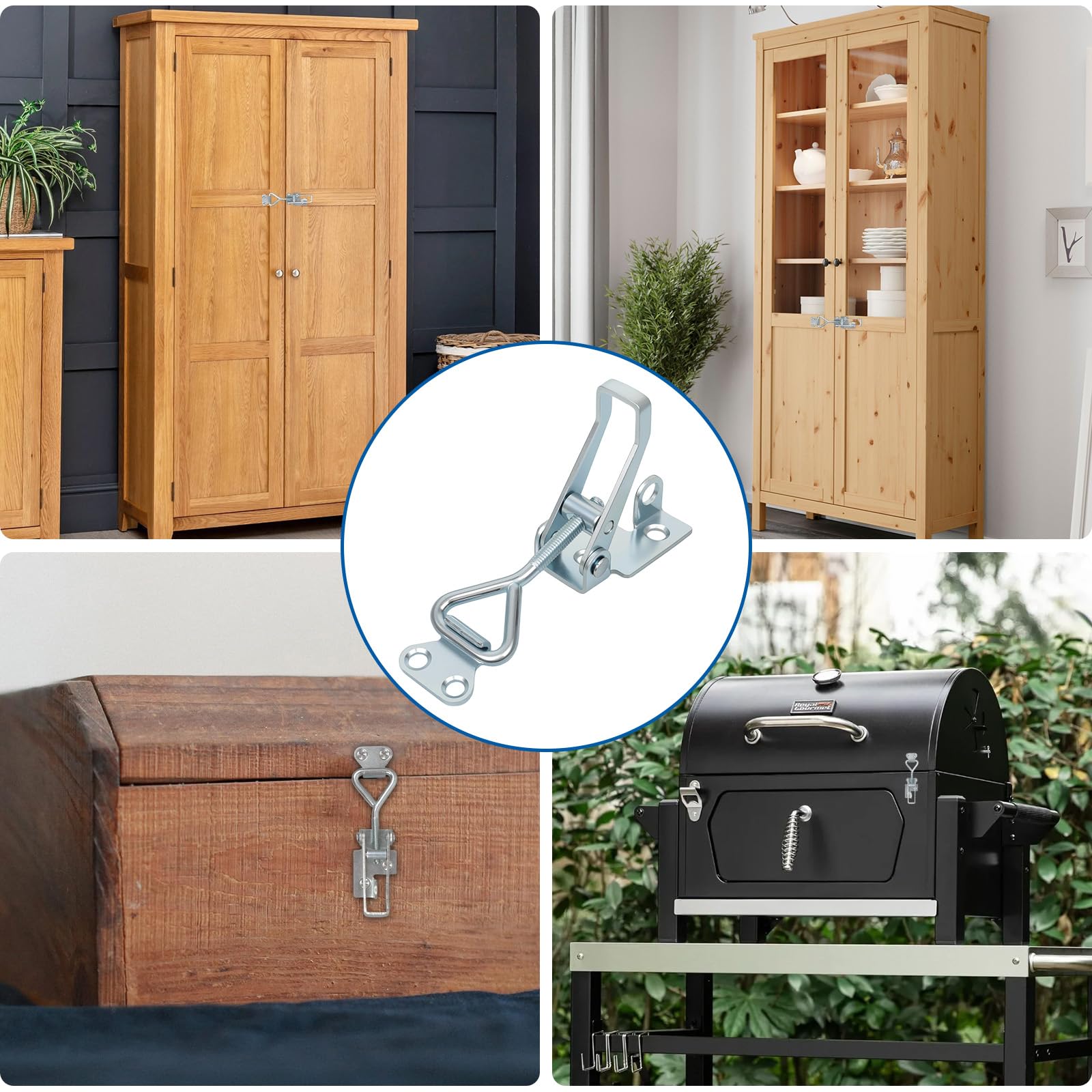 Set di 4 chiusure a leva in acciaio inox, chiusura a leva, chiusura a leva, piccola con foro della serratura, tenditore per leva del ginocchio, chiusura di sicurezza, serratura per armadio, porta