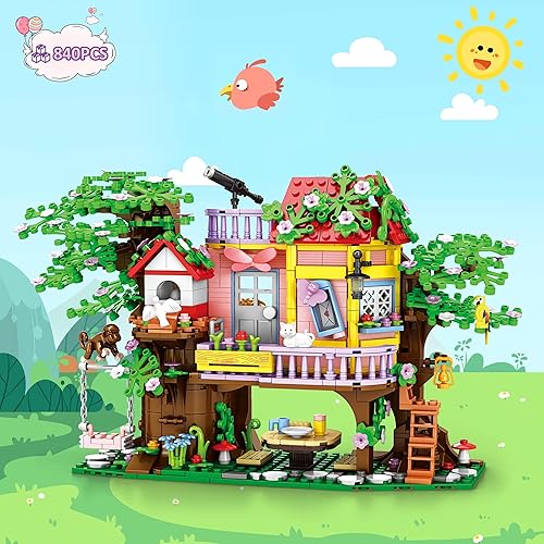 Miniatura 2 de Tree House Building Set, 840PCS Treehouse Building Blocks Toys, Forest House Building Brick Kits with Cabins and Animals, Building Toy Birthday