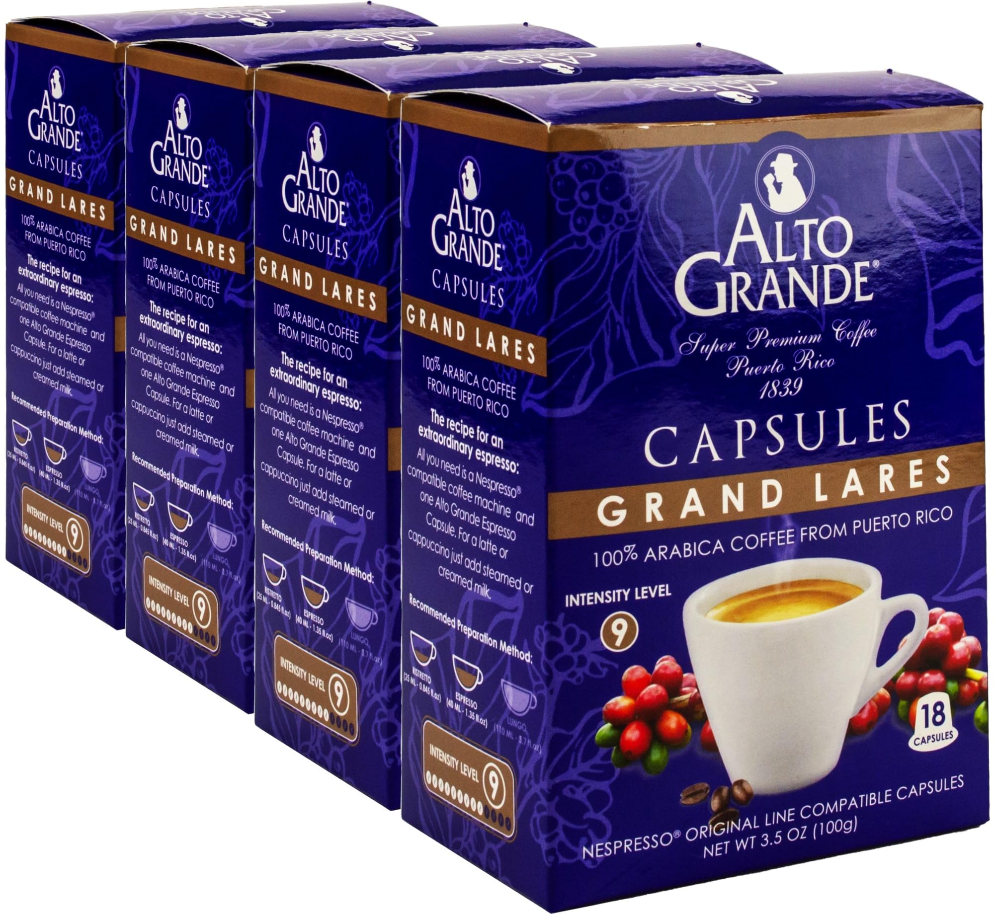 Alto Grande Cápsulas Super Premium para máquinas Nespresso, 100% café árabe de Puerto Rico (Grand Lares, 72 unidades)