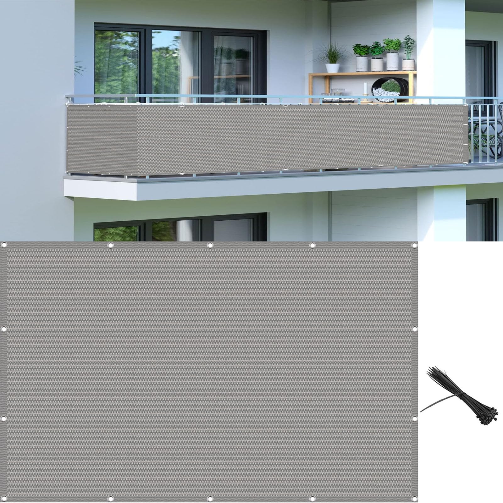Telo Frangivento Per Balcone 80x270cm - Rete Ombreggiante Con Occhielli, Bianco