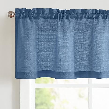 Casual Weave Tailored Valance Cafe Curtains Semi Sheer Kitchen Curtains  Privacy Half Window Curtains (54-by-18 Inch, Blue, 1 Pc)