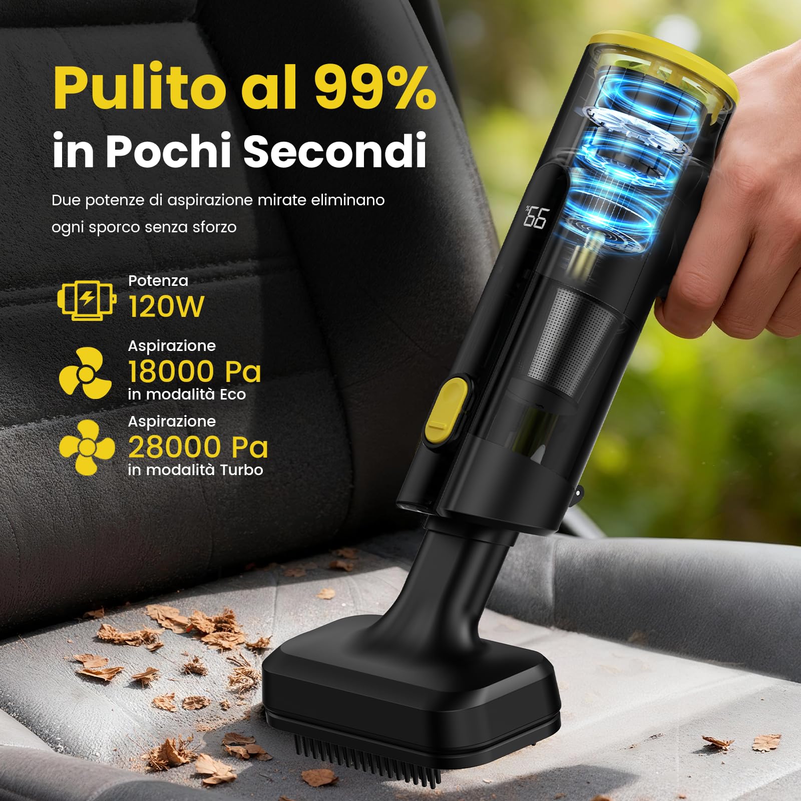V5 Aspirabriciole Senza Fili 28000Pa 7 in 1, Aspirapolvere Auto Portatile con Aspirazione/Soffiaggio/Gonfiaggio, 60 Min Autonomia, Aspirapolvere per Auto, Casa, Ufficio e Peli di Animali