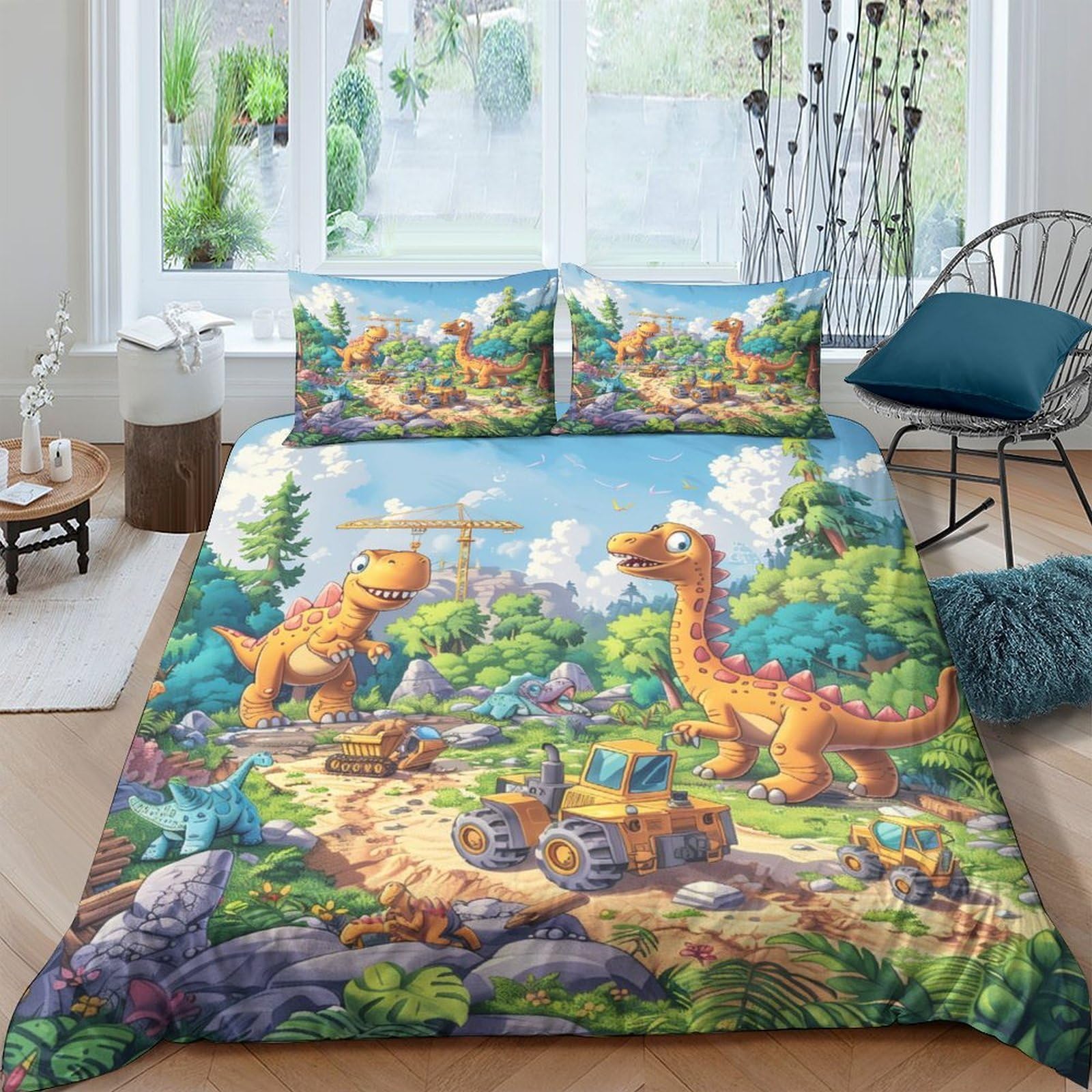 Ctjqhvkz Style-4 3D Printed Cartoon Dinosaur Fitted Sheet Microfiber Soft Anti-Slip Forest Scene Mattress Cover For Bedroom Dorm Decor Single（135X200cm）