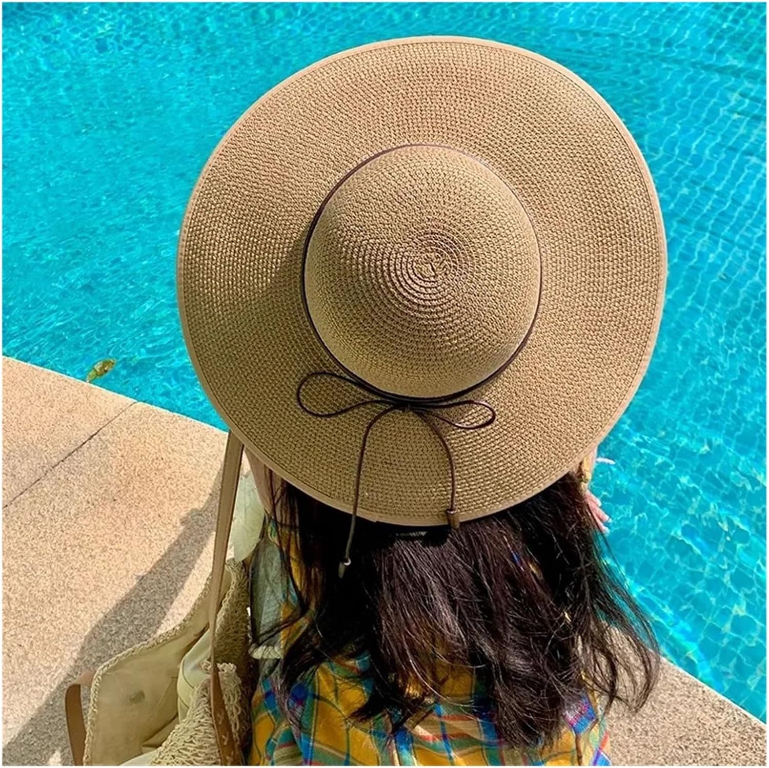 Women Straw Sun Hat Summer Wide Brim With Belt Strap Outdoor Beach Vacation Travel Accessories