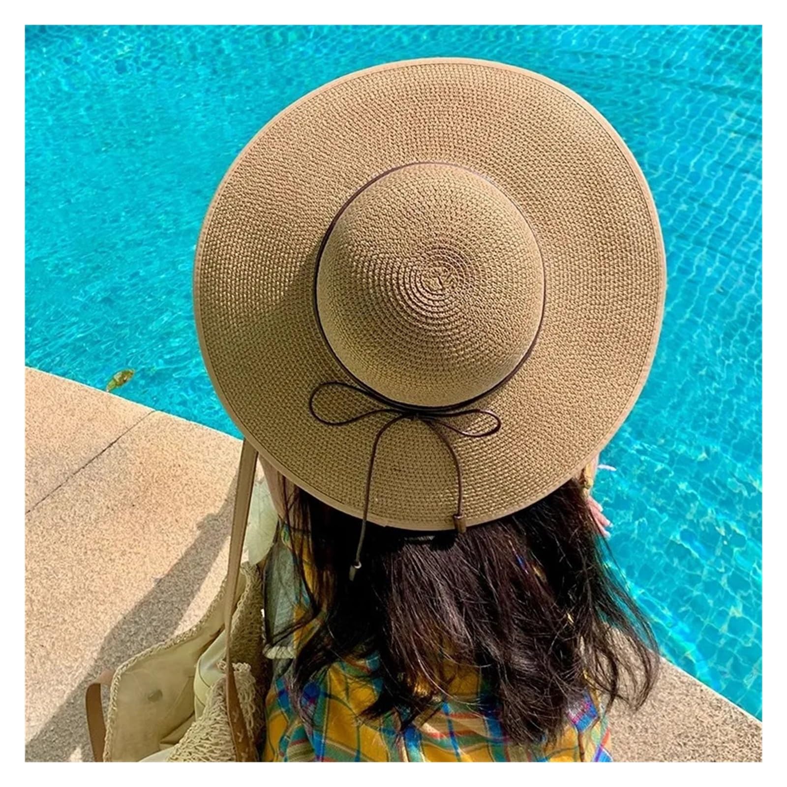 Generico Cappello da sole in paglia donna, a tesa larga estiva, con cinturino, accessori viaggio for vacanze al mare all'aperto