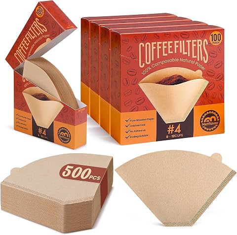 500 Count Coffee Filters #4, Unbleached Cone Coffee Filte...