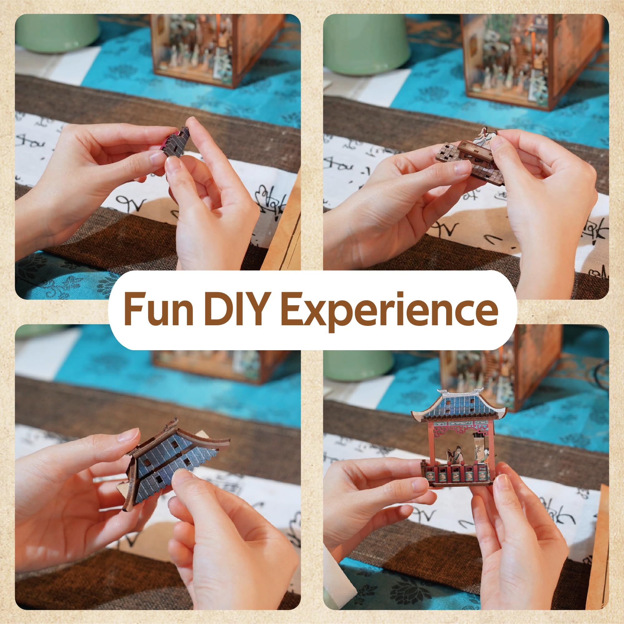 Tonecheer DIY Book Nook Kit, DIY Drewniane Puzzle 3D Książka Nook Miniaturowe Budowanie Modelowanie Dorośli, Dekoracyjny Prezent na Regał z LED (Kultura dynastii Song)