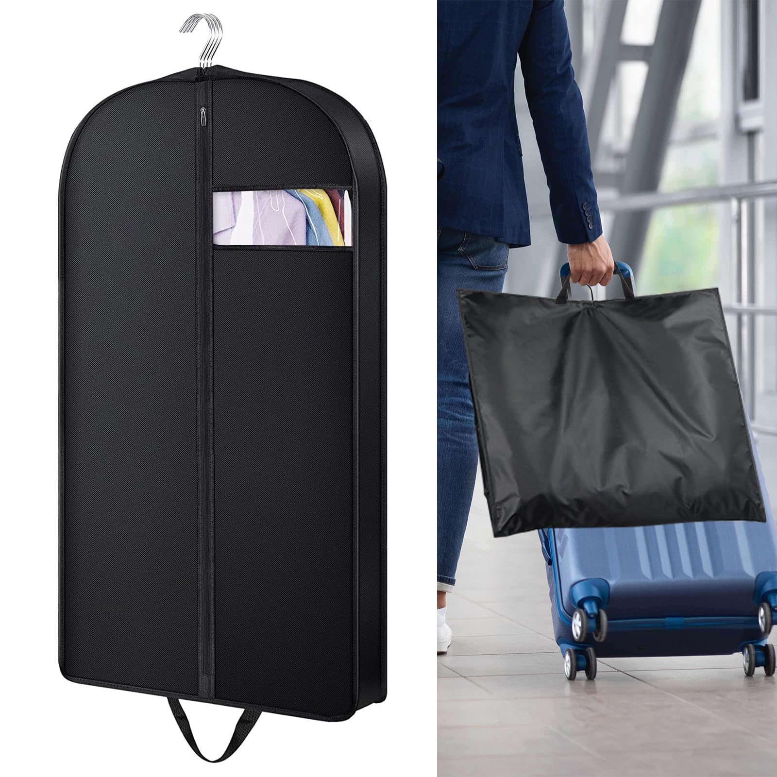 3 stuks premium kledingzakken, zwarte kledingzak, transporttas