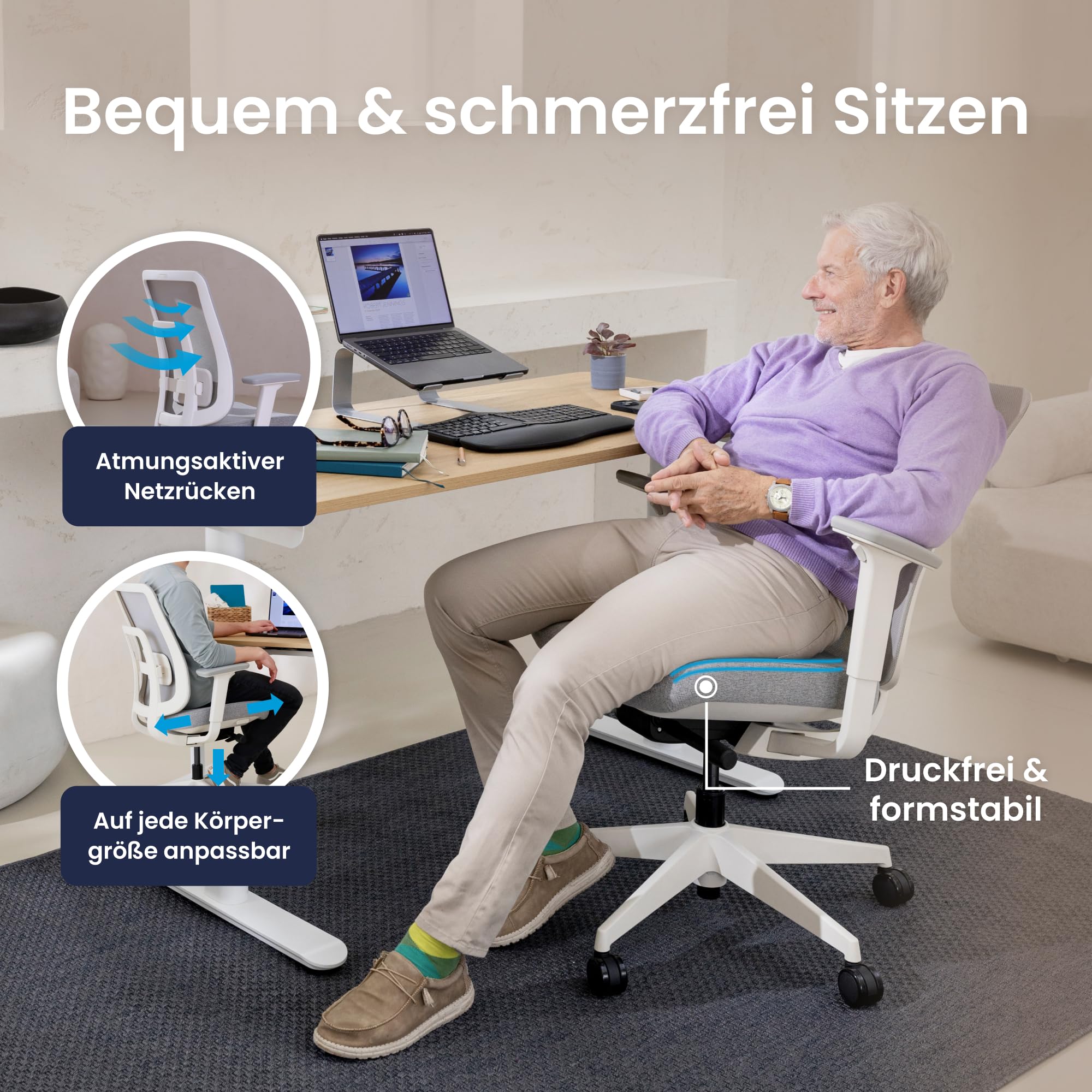 Ergotopia PureBack ergonomischer Bürostuhl – Schreibtischstuhl ergonomisch mit 4D-Armlehnen & Synchronmechanik – Bürostuhl ergonomisch Testsieger – Bequemer Büro Drehstuhl für gesundes Sitzen
