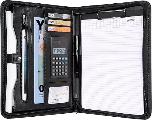 Leathario - Cartera de cuero PU A4 A4 con portapapeles desmontable para documentos, carpeta de conferencias, cuero para oficina, diario, carpeta de