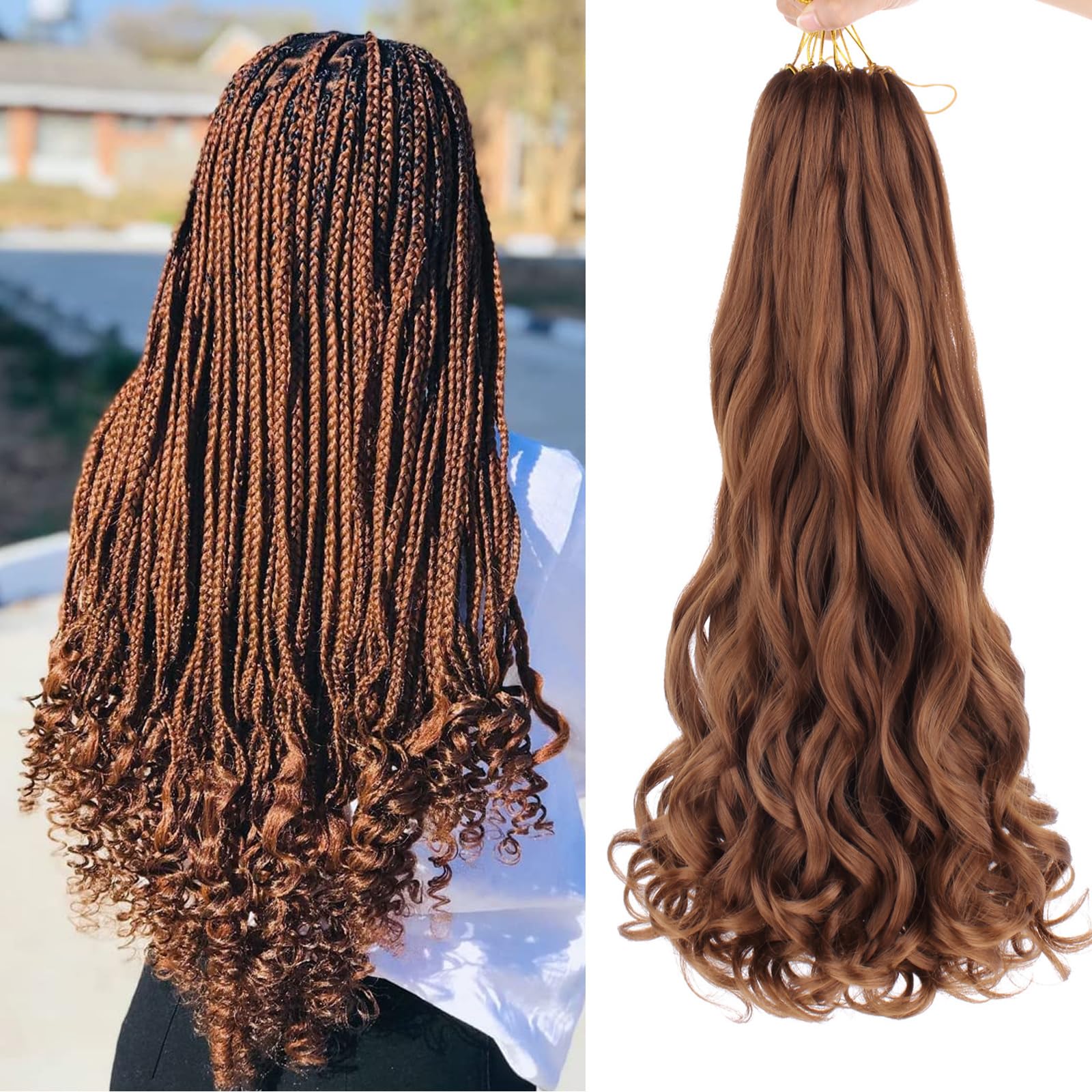 Mscat 22 Inch 8 Packs Pre Stretched French Curly Braiding Hair Loose Wave Bouncy Hair Extensions 30#, 22 Inch (Pack of 8)