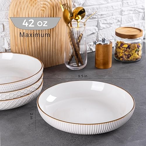 Miniatura 2 de GBHOME Tazones grandes para pasta de 9.5 pulgadas, cuencos de cerámica para ensalada de 42 onzas para cocina, cuencos de cerámica con patrón