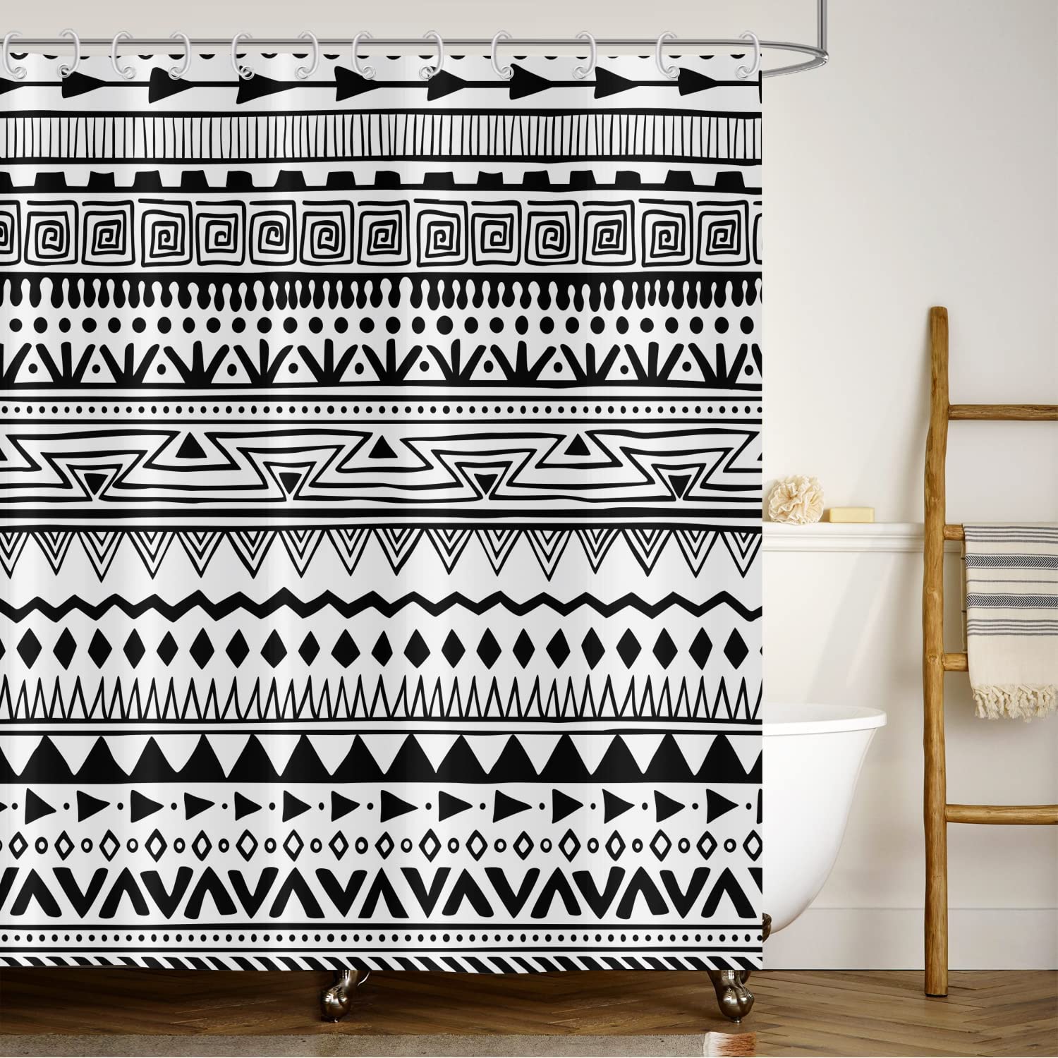 ASDCXZ Boho 180x240 cm Modern Geometry Black White Stripe Pattern Bath Shower Curtain Washable Polyester Textile Waterproof for Bathtub with 12 Hooks โ image 1