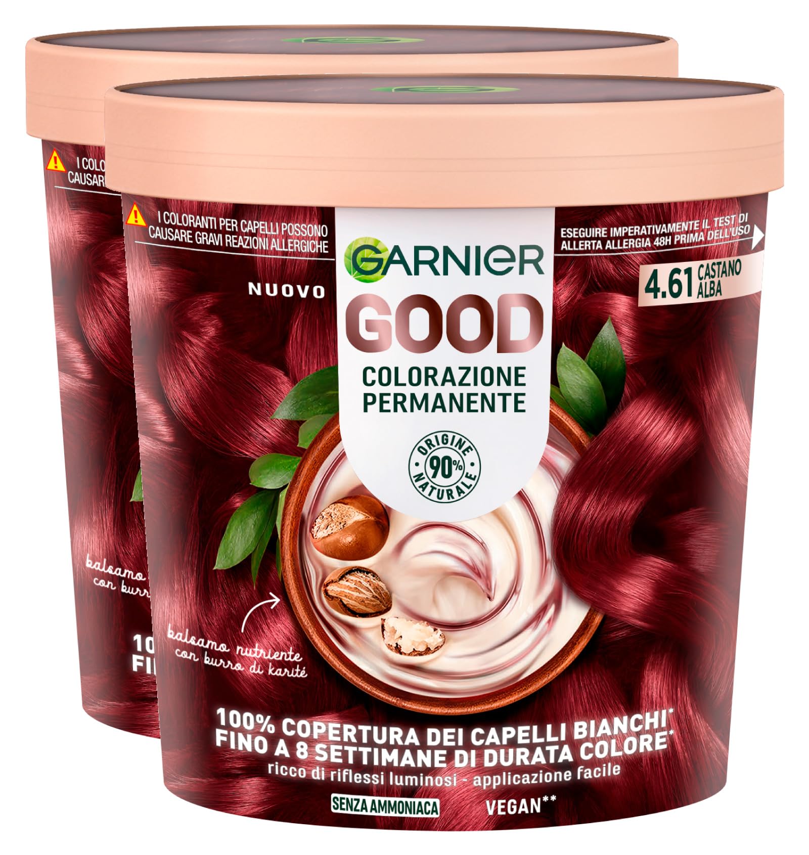 Garnier Good Coloración Permanente 4.61 Castaño Amanecer Tinte para Cabello Hasta 8 Semanas Color Brillante y Luminoso Cubre el 100% de las Canas Fórmula Vegana sin Amoniaco - 2 Paquetes