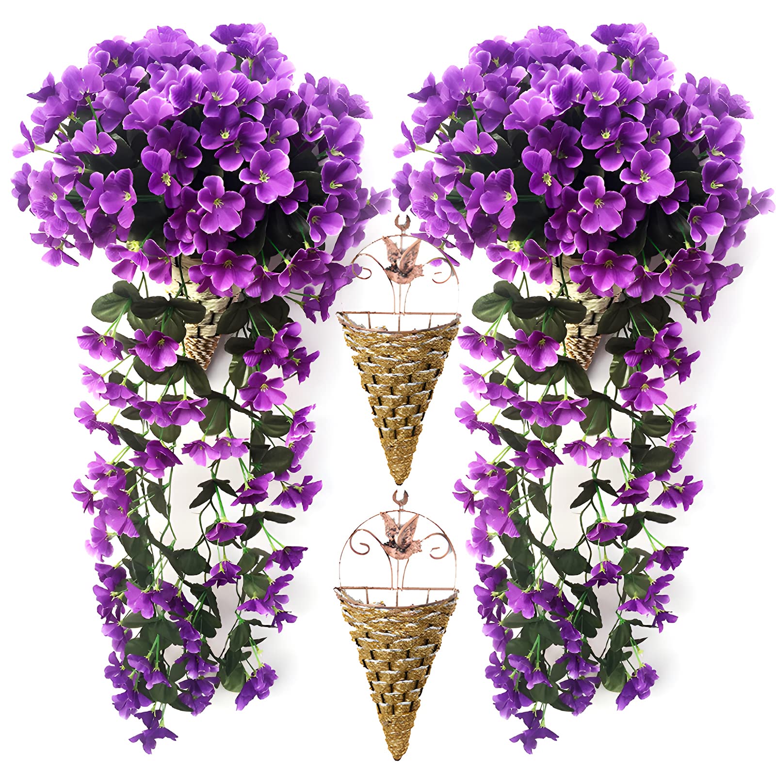 Panier suspendu artificiel avec fleurs violettes pour décoration extérieure murale