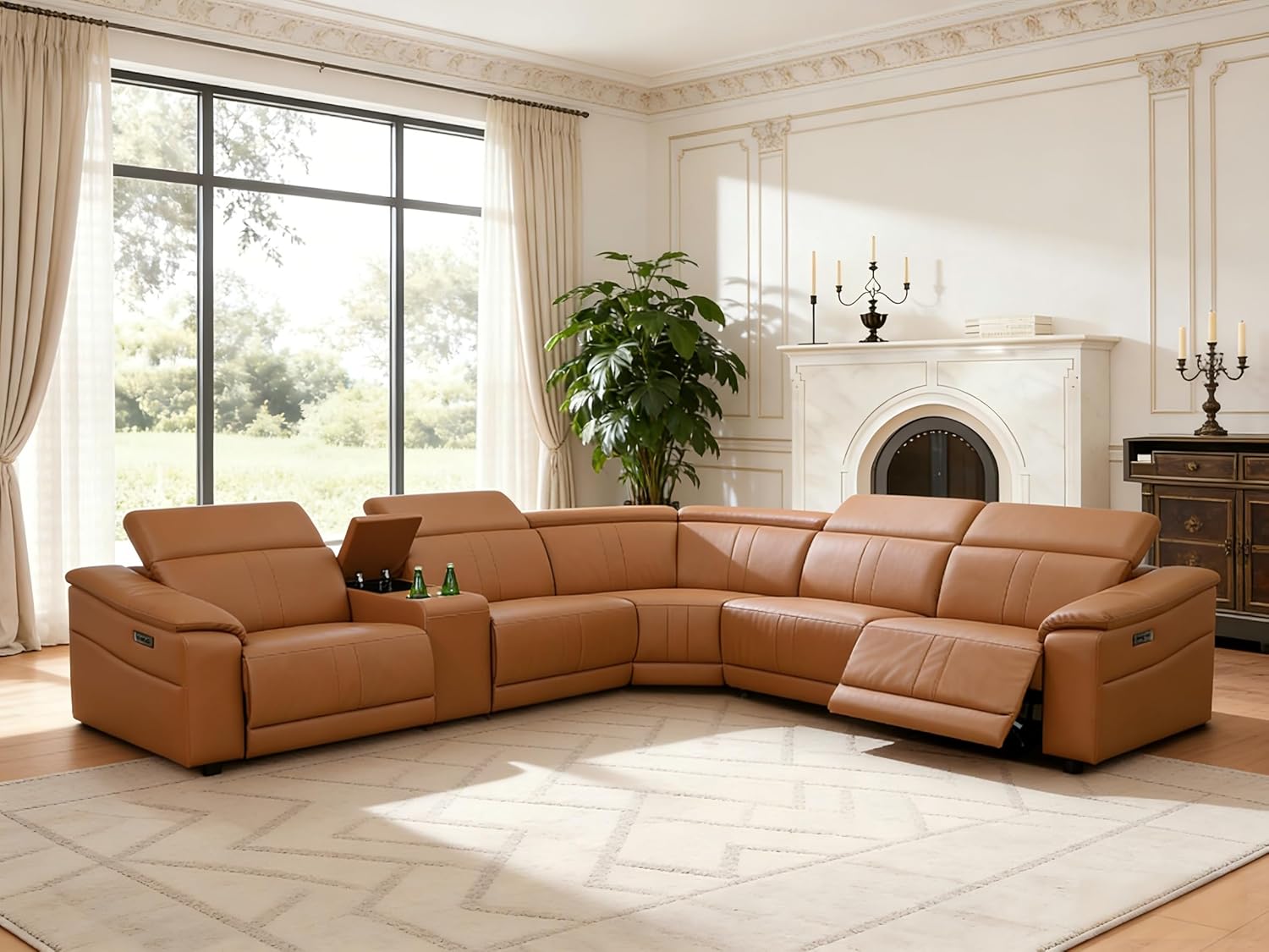 Power Sectional Sofa Couch for Living Room, Power Recliner Sofa with 2 Recliner, Reclining Corner Sectional Couch Set with Storage Cupholders,Italian Luxury Living Room Fuiniture Sets 5-Seater