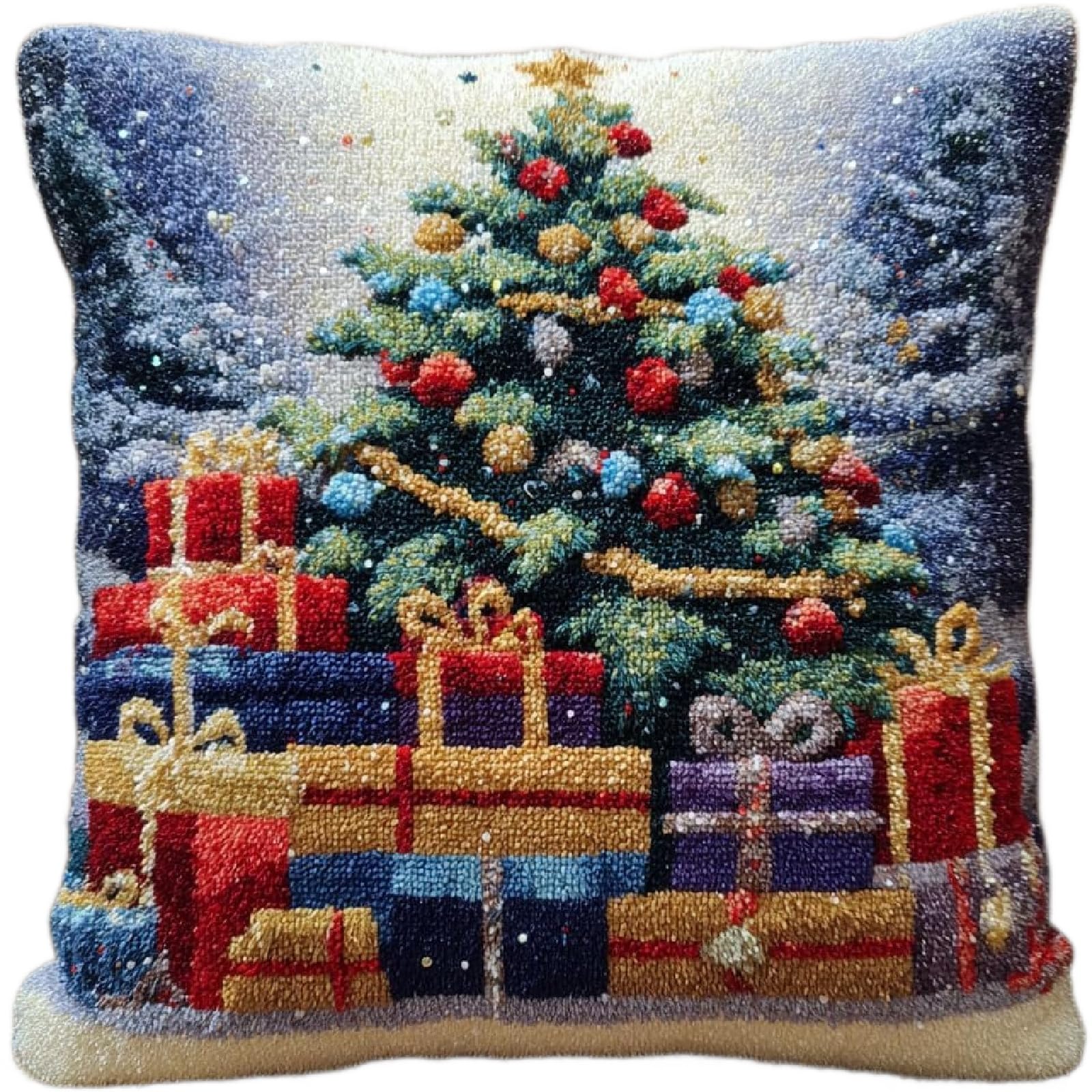 ZUHK DIY Latch Hook Cushion Kit - Cross Stitch Yarn Craft Set fit for Beginners and Adults, Sofa Decor 43x43cm (Christmas Trees)