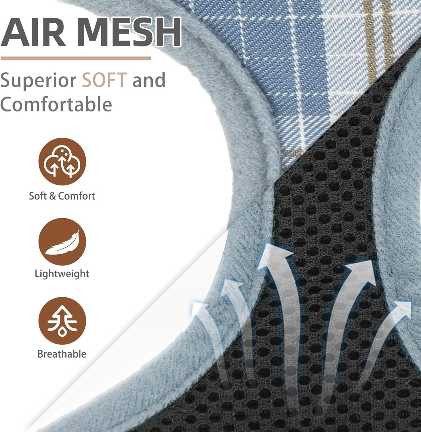 pupteck soft mesh dog harness and leash set pet puppy cat comfort padded vest no pull harnesses, sky blue, m m (neck: 14", chest: 17"-21") sky blue