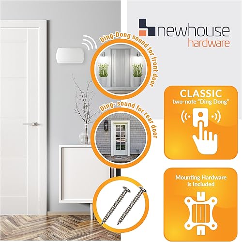 Miniatura 5 de Newhouse Hardware CHM24V - Timbre de puerta con cable blanco de 24 voltios  Timbre de puerta eléctrico para hogares  Campanas de puerta con cable