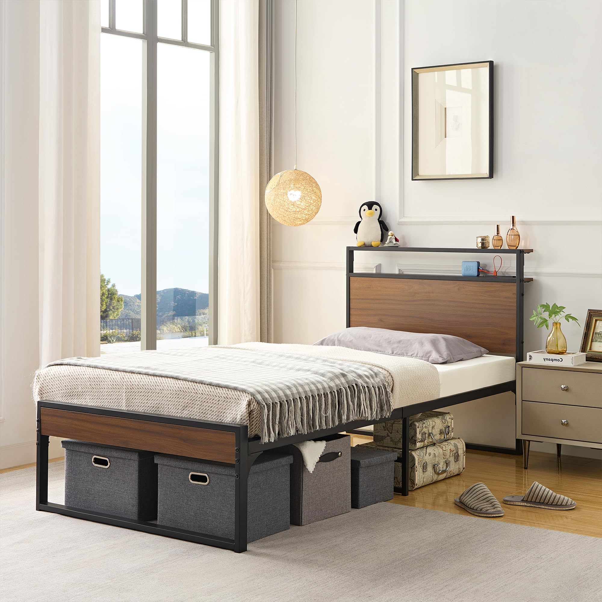 Amazon｜VECELO シングルベッド シングル (幅97x奥行195x高さ95cm