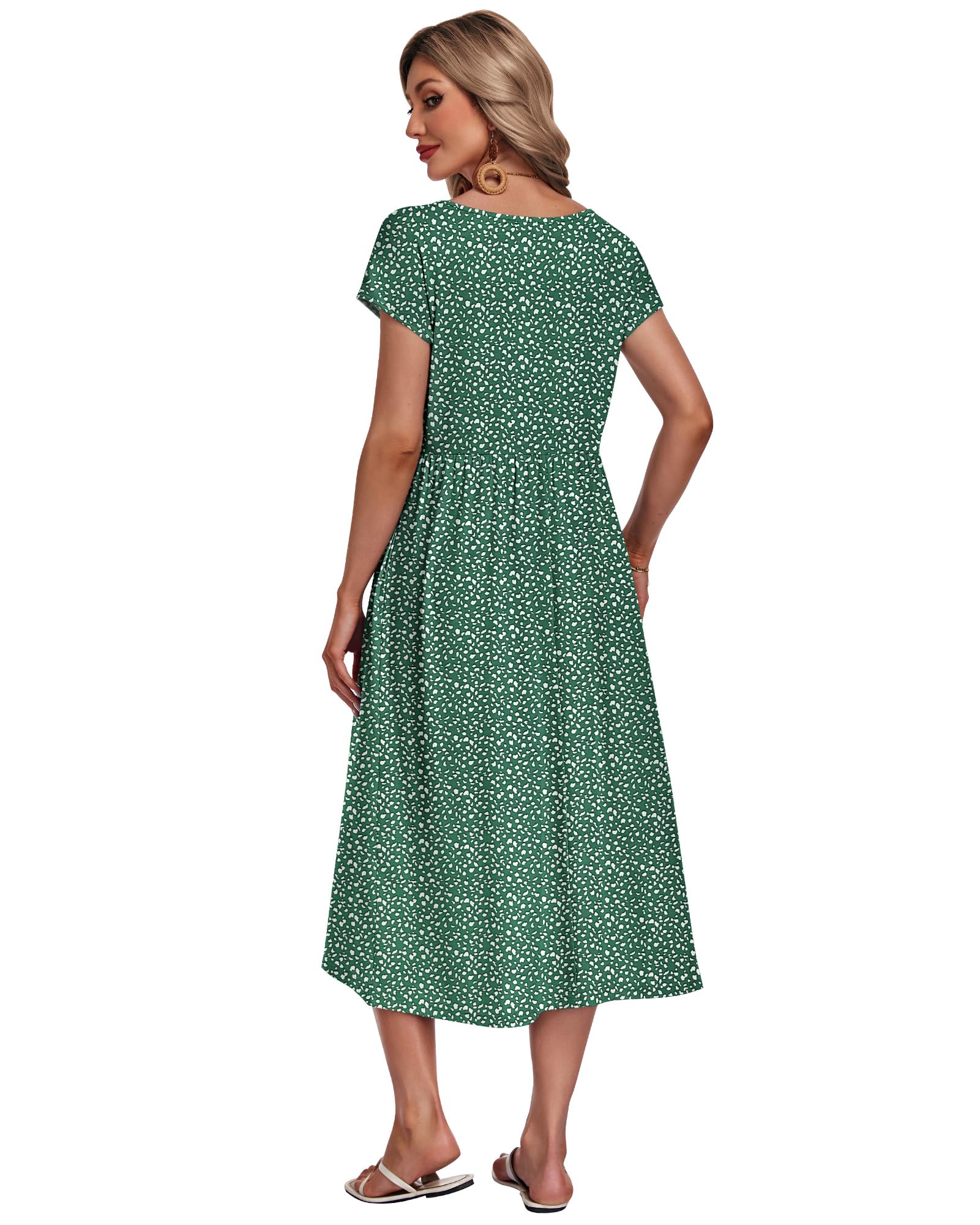 AUSELILY Damen Sommer Kleider Kurzarm Midikleider Lockeres Langes Sommerkleider A-Linie Luftiges Shirtkleider mit Taschen