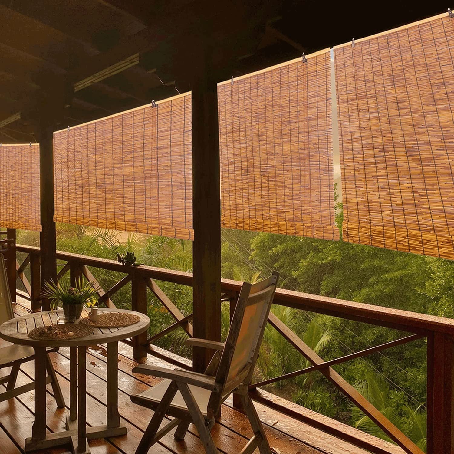 Natural Bamboo Roller Blinds For Patio & Porch - Cordless Roll-Up Shades For Privacy & Sun Protection