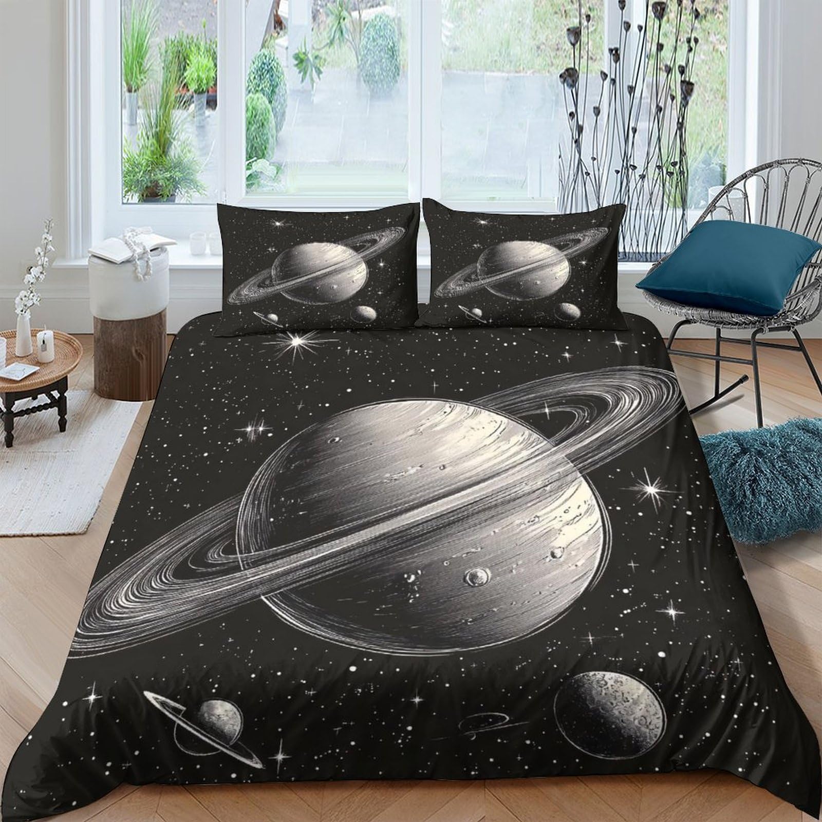 Ctjqhvkz Style-6 3D Printed Saturn Galaxy Fitted Sheet Microfiber Soft Black Space Nebula Mattress Cover For Bedroom Dorm Modern Mattress Protection Decor Single（135X200cm）