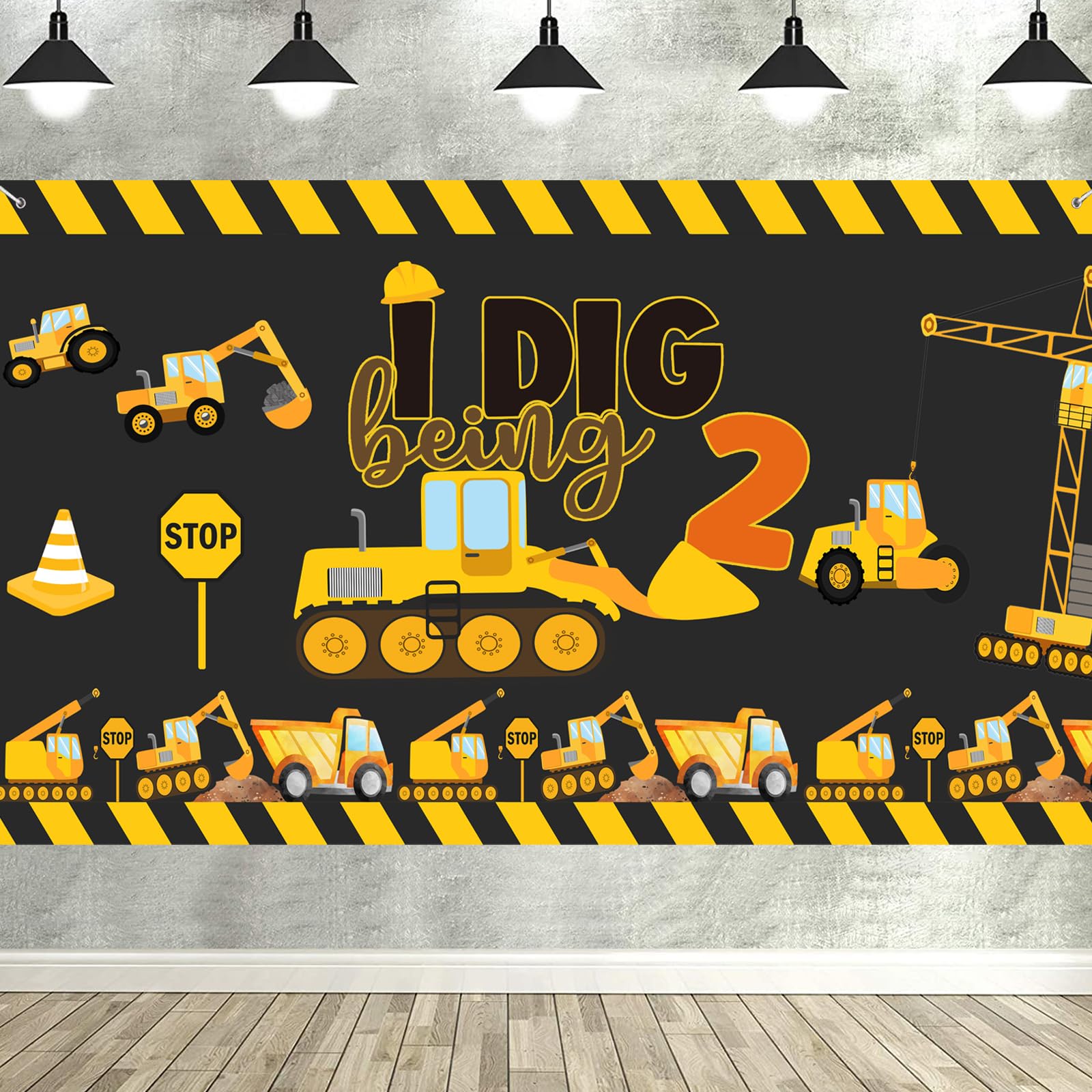 Construction 2nd Birthday Party Supplies Backdrop Banner Dump Truck Excavator Crane Digger Zone Background Photo Booth Props for Boys Construction Two