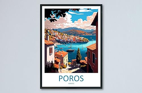 Poros - Póster de viaje para colgar en la pared, arte de pared Poros Grecia, decoración del hogar, póster de Poros para amantes del arte, impresión