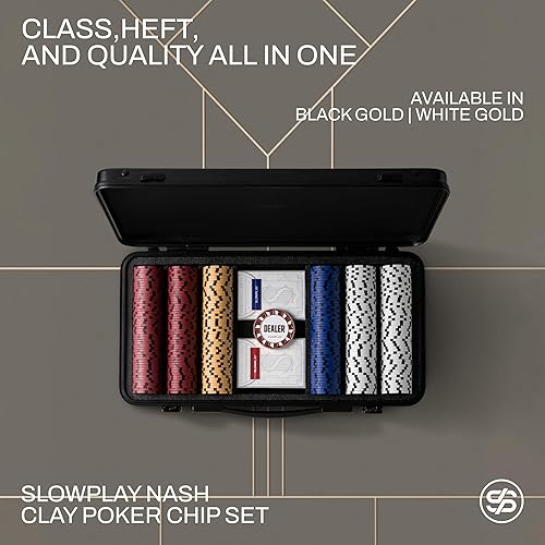 Vista 2 de SLOWPLAY Juego de fichas de póker de 14g de arcilla para Texas Hold'em, 500 piezas, con valores numerados, estilo Art Deco, y estuche de transporte