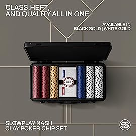 SLOWPLAY Nash 14g Clay Poker Chip Set Black Gold Edition- 300PCS Core Set for Texas Holdem | Numbered Chips: 5, 25, 100 | Premium Case with Durable German Polycarbonate Shell