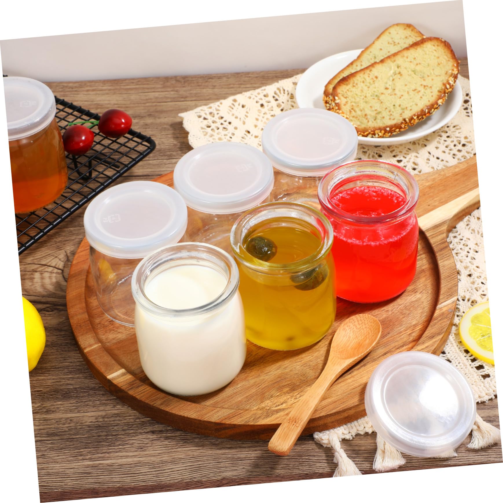 Holibanna 12 Pezzi Bicchieri da Yogurt in Vetro con Coperchi Trasparenti Contenitori per Dessert Vasetti per Budino Marmellate Gelatine e Mousse per Preparazioni Individuali e