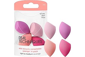 Real Techniques Mini Miracle Complexion Sponge 4-Pack: Travel-Friendly Makeup Blending Sponges for...