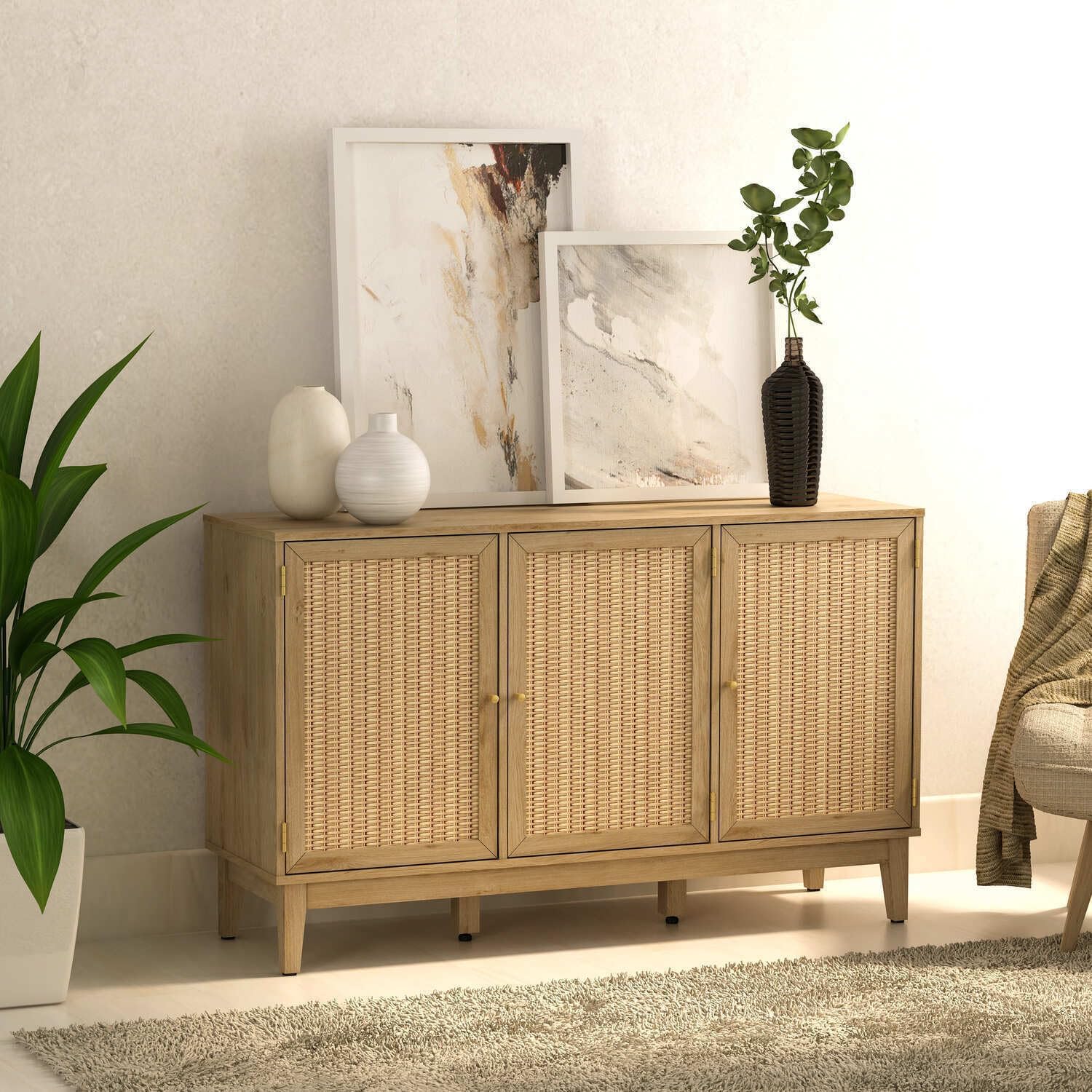 HomeStock Modern Sideboard Buffet Storage Cabinet - 50" Wide Living Room Decor