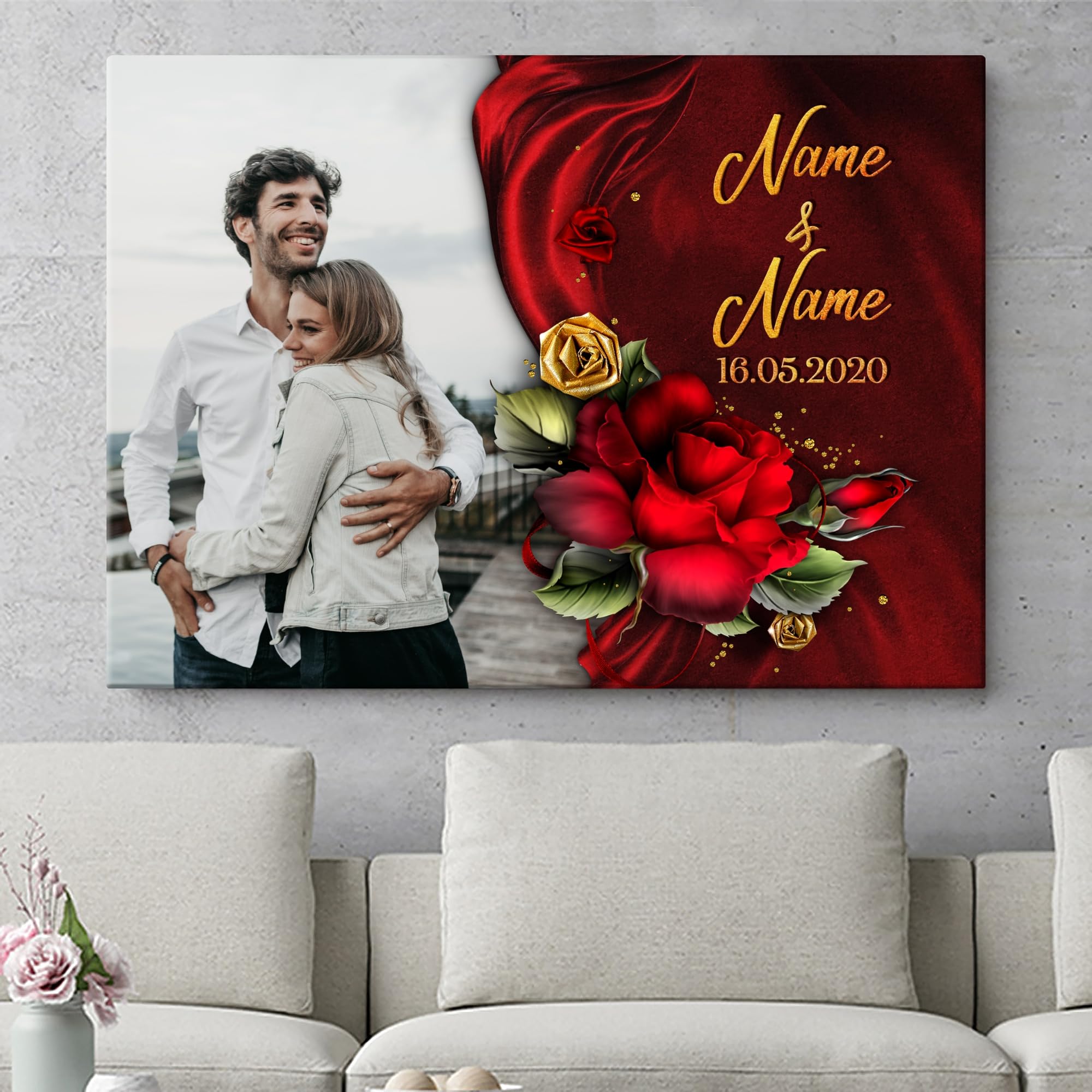 Liebesleinwand | Leinwand mit Foto, Namen und Datum | Wandbild gestalten eigenes Foto, Jahrestag Geschenk für Frauen und Männer | Geschenk der Liebe